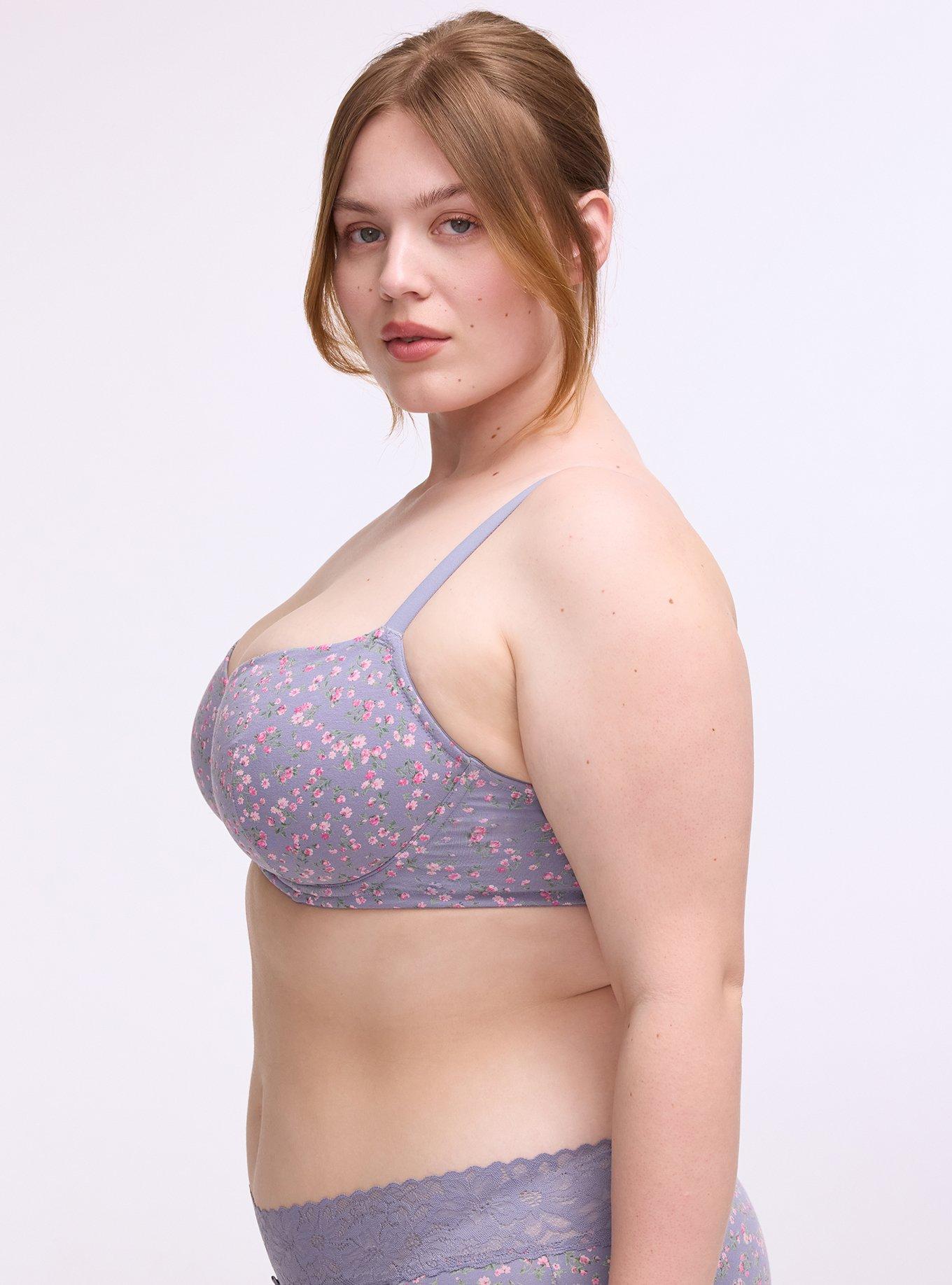 Balconette Unlined Cotton Bra, BABY DITSY FLORAL PURPLE, alternate