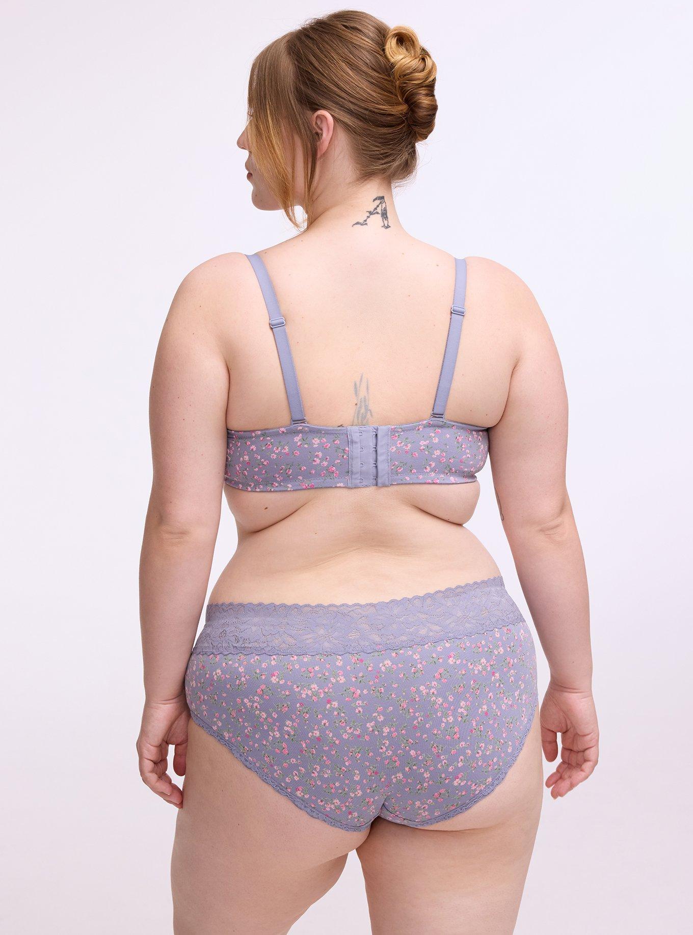 Balconette Unlined Cotton Bra, BABY DITSY FLORAL PURPLE, alternate