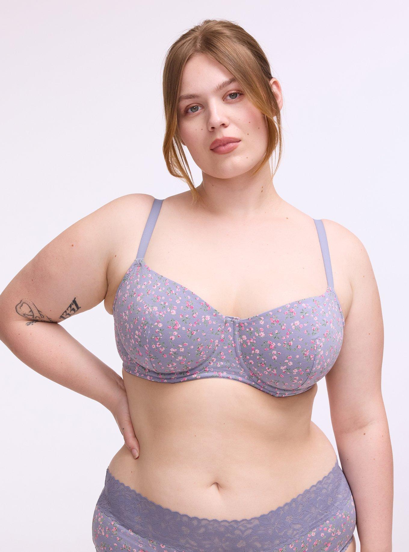 Balconette Unlined Cotton Bra, BABY DITSY FLORAL PURPLE, hi-res