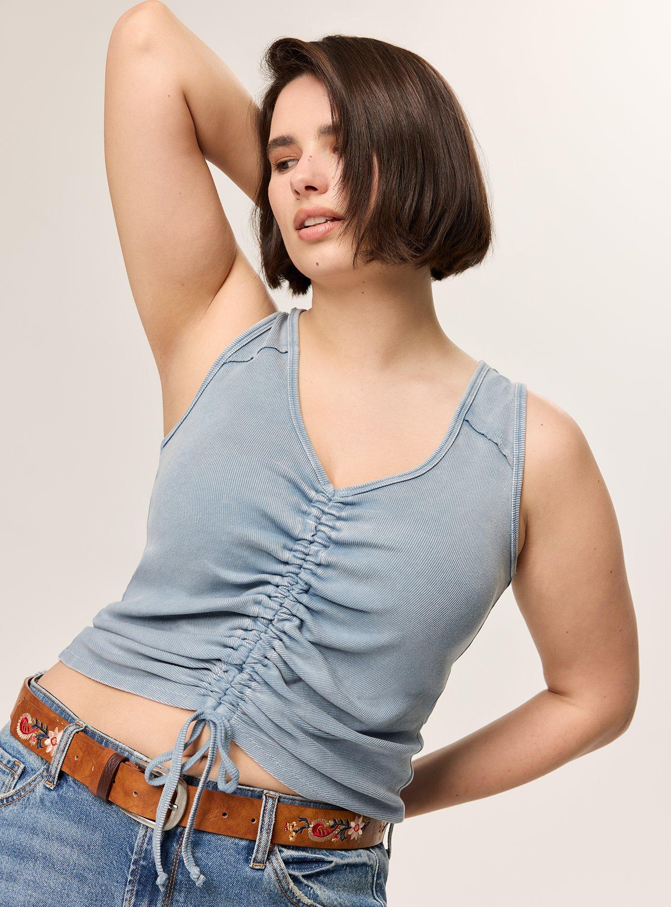 Festi Ruched Front Tank, STONE BLUE, hi-res