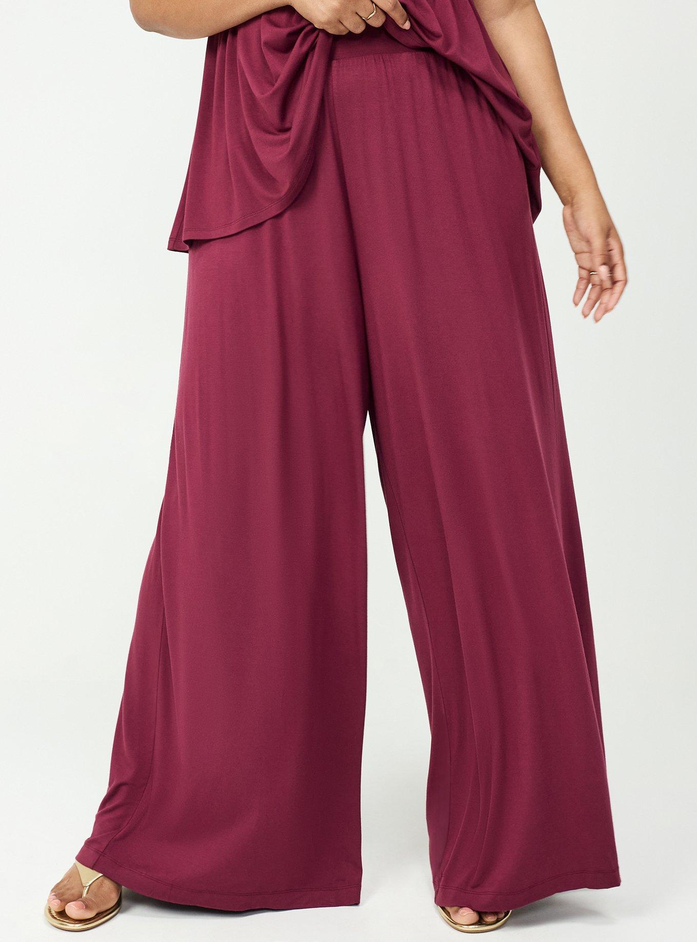 Super Soft Pull-On Wide Leg Pant, MAROON BANNER, alternate