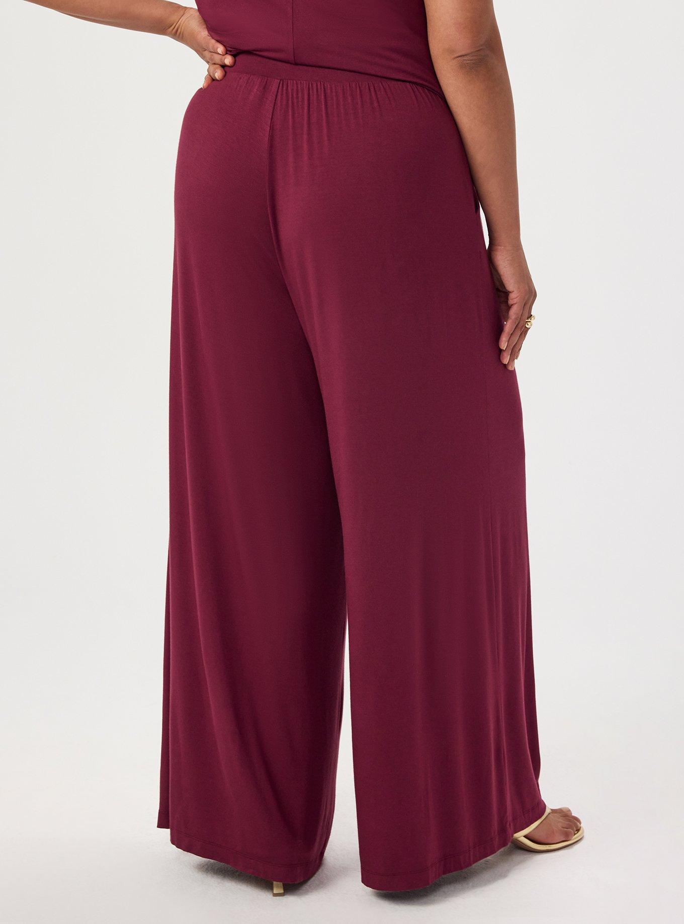 Super Soft Pull-On Wide Leg Pant, MAROON BANNER, alternate