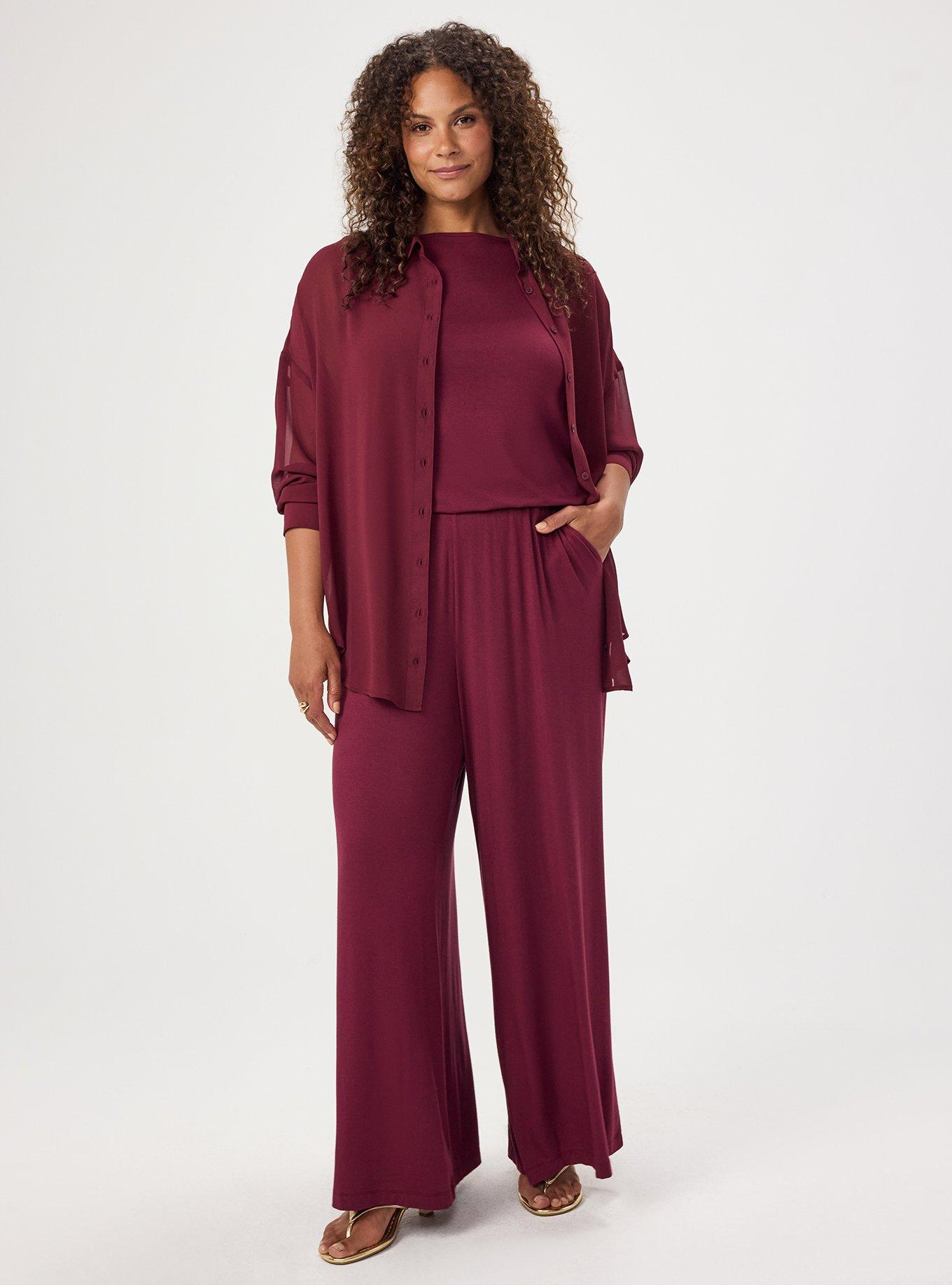 Super Soft Pull-On Wide Leg Pant, MAROON BANNER, alternate