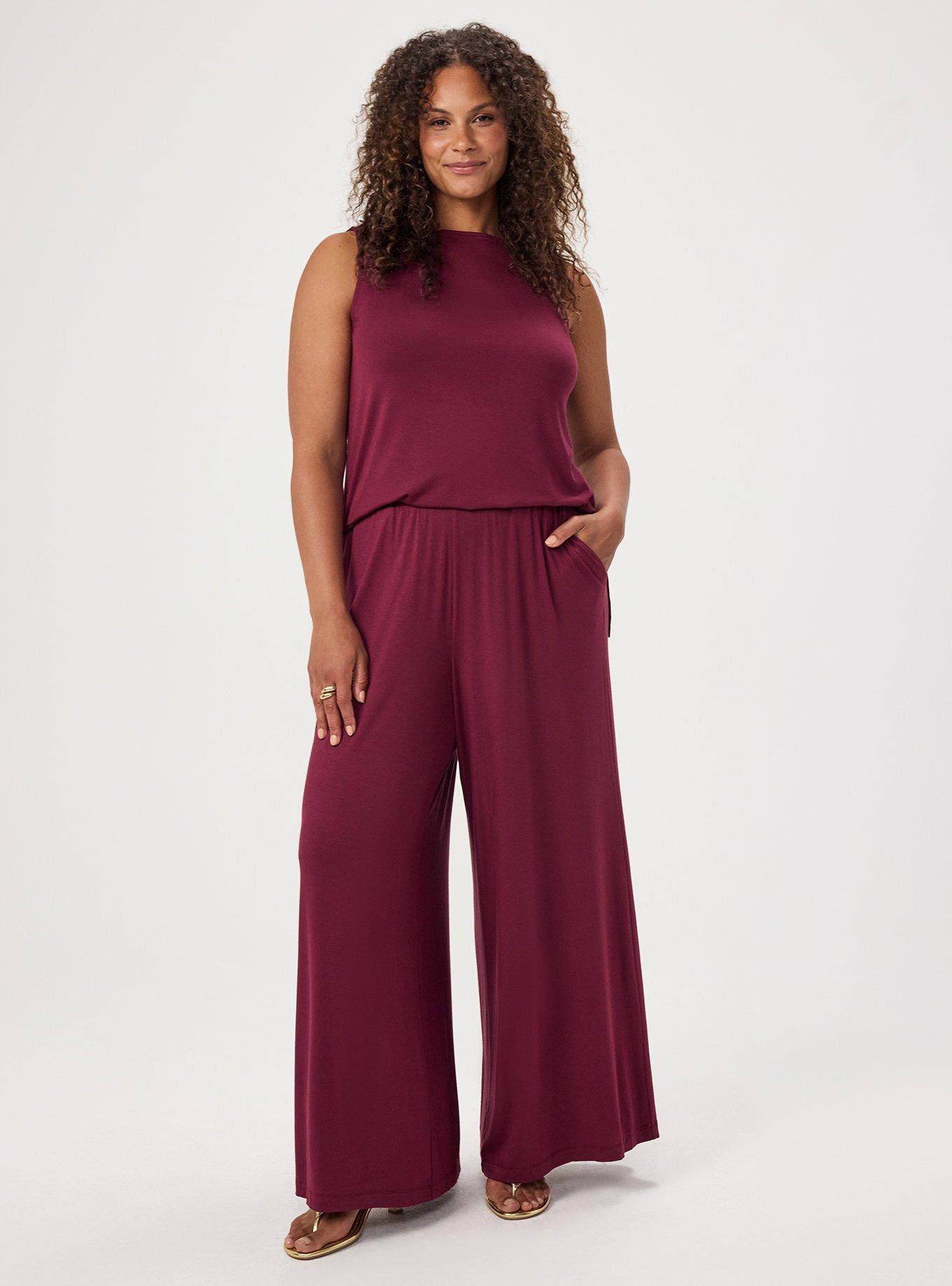 Super Soft Pull-On Wide Leg Pant, MAROON BANNER, hi-res