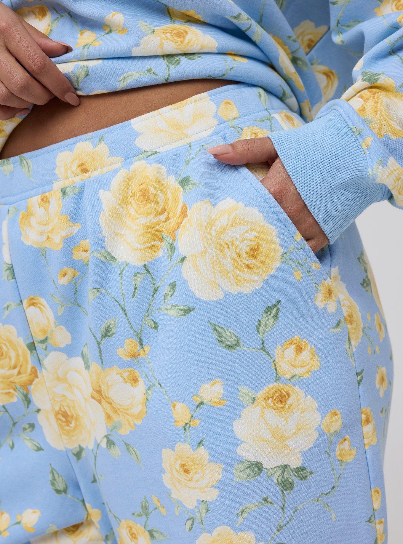 French Terry Pull-On Short, ROMANCE FLORAL BLUE, alternate