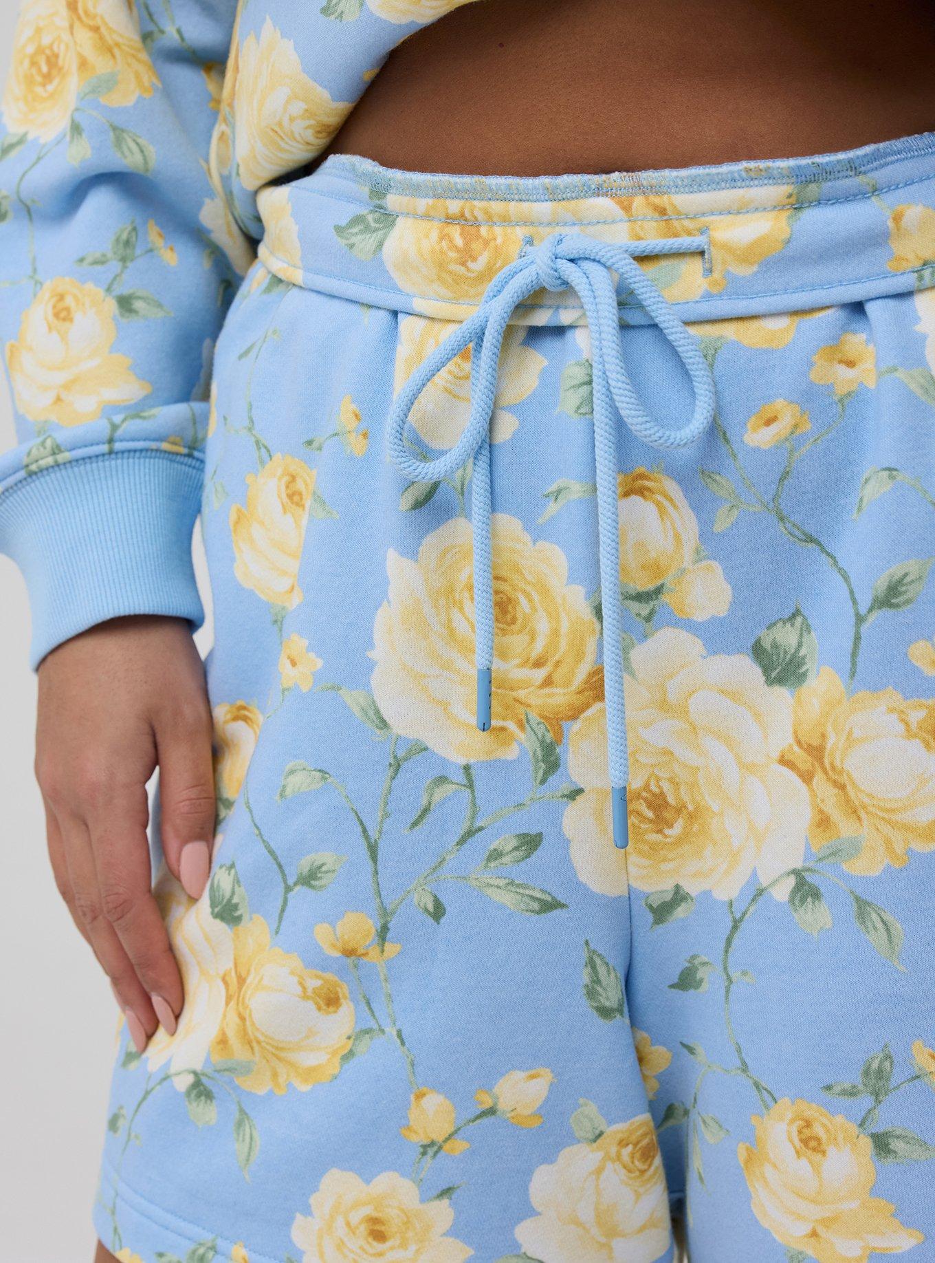 French Terry Pull-On Short, ROMANCE FLORAL BLUE, alternate