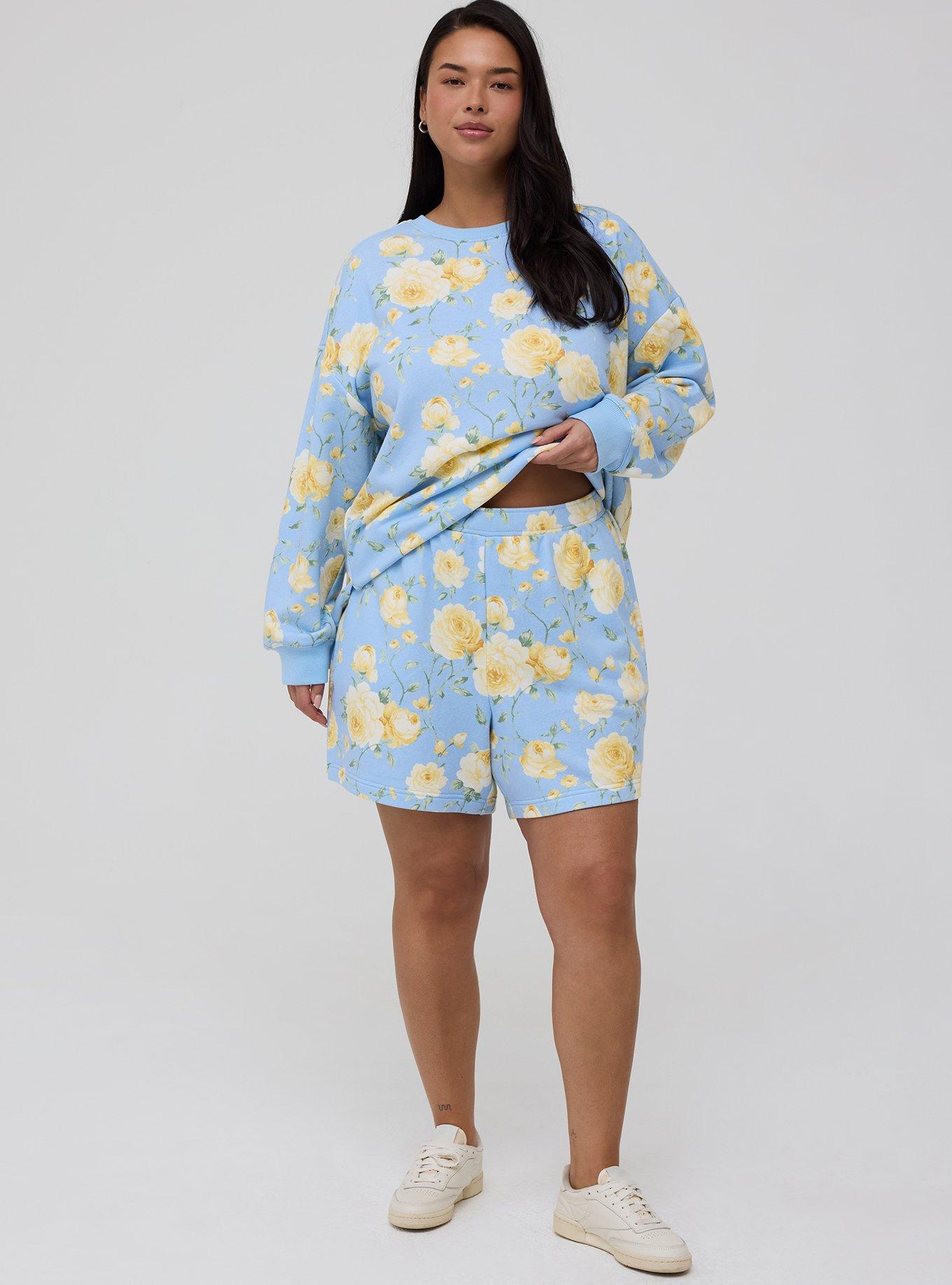 French Terry Pull-On Short, ROMANCE FLORAL BLUE, alternate