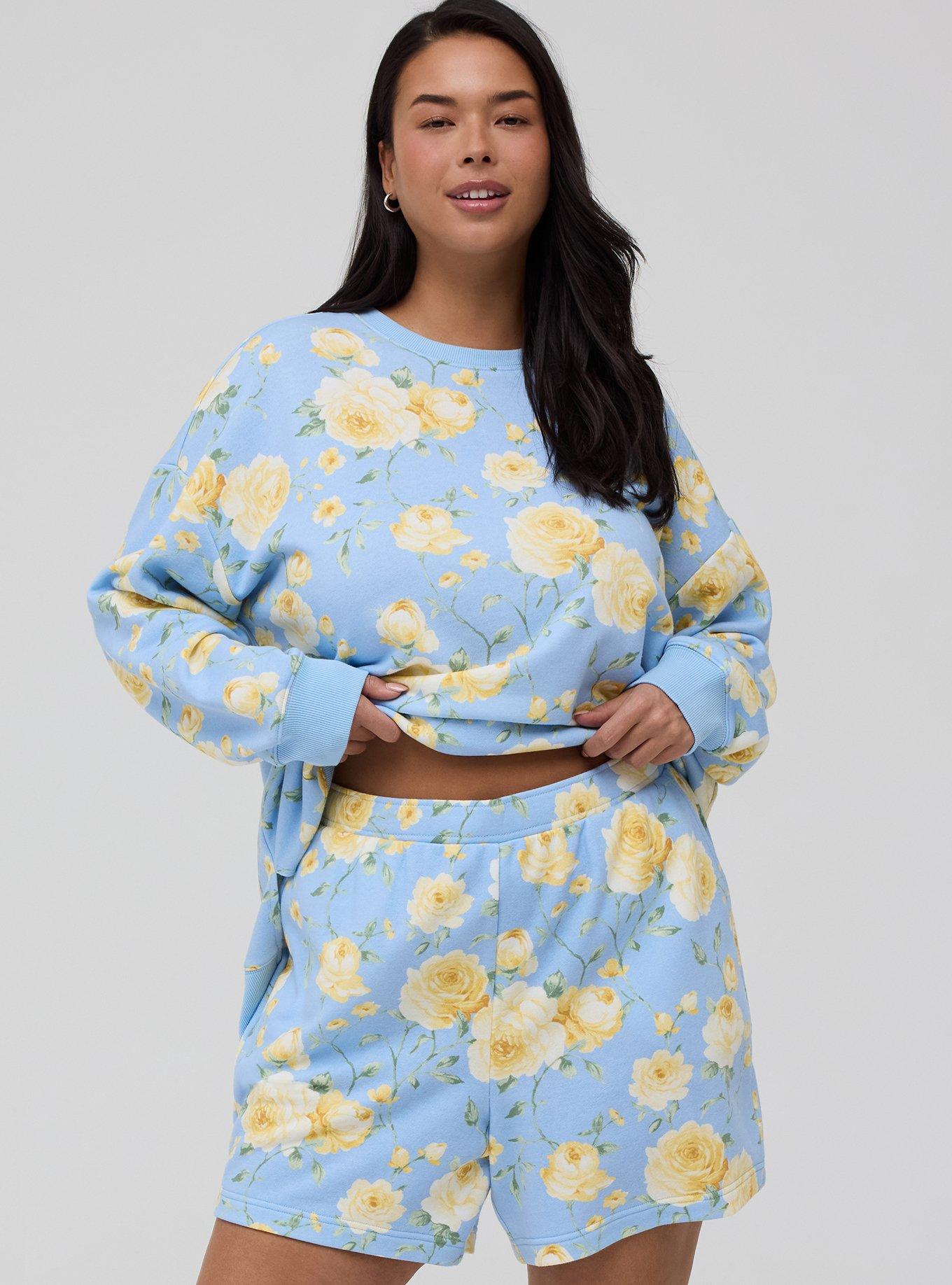 French Terry Pull-On Short, ROMANCE FLORAL BLUE, hi-res