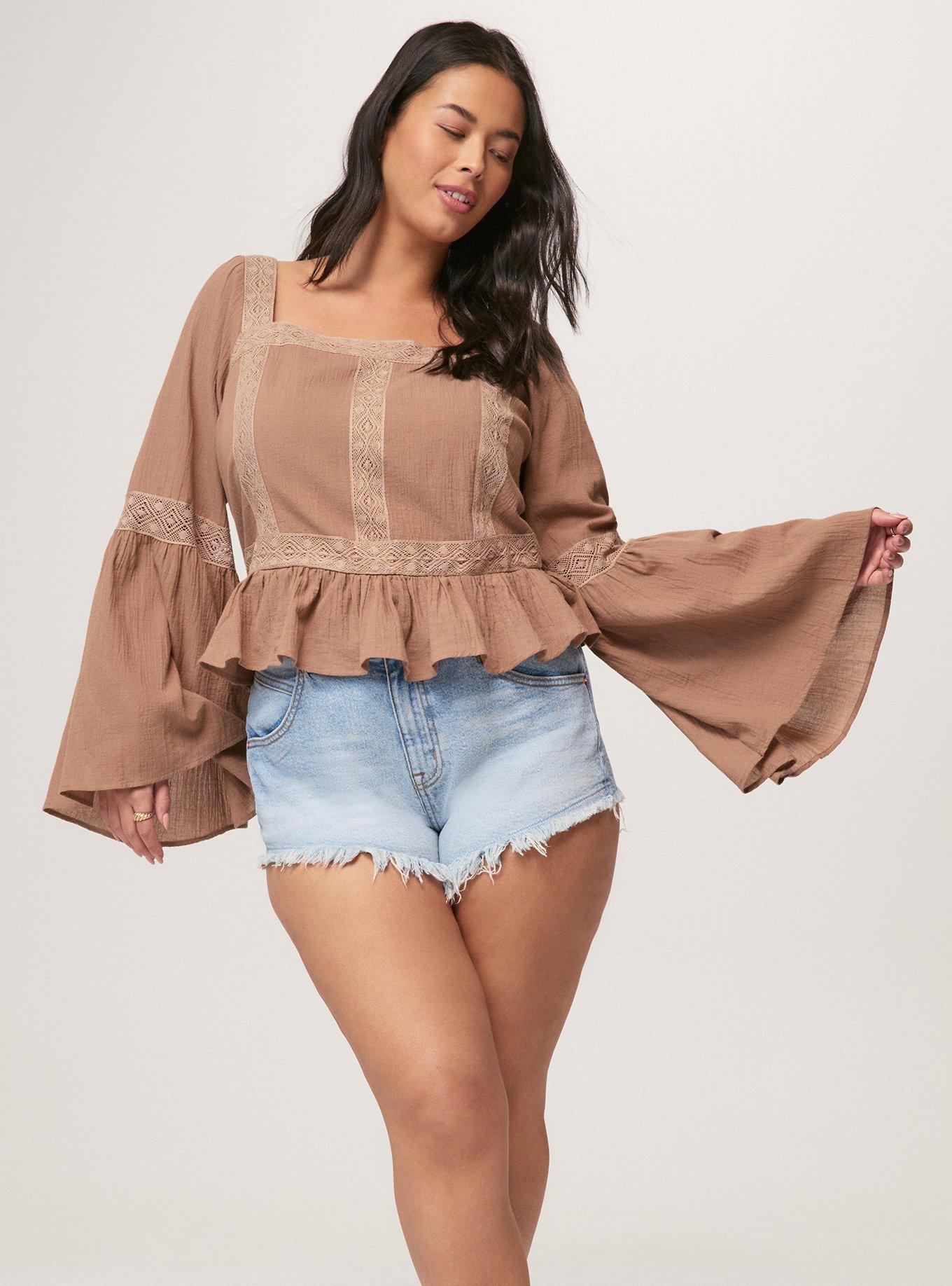 Festi Peplum Bell Sleeve Top, PORTABELLA, alternate