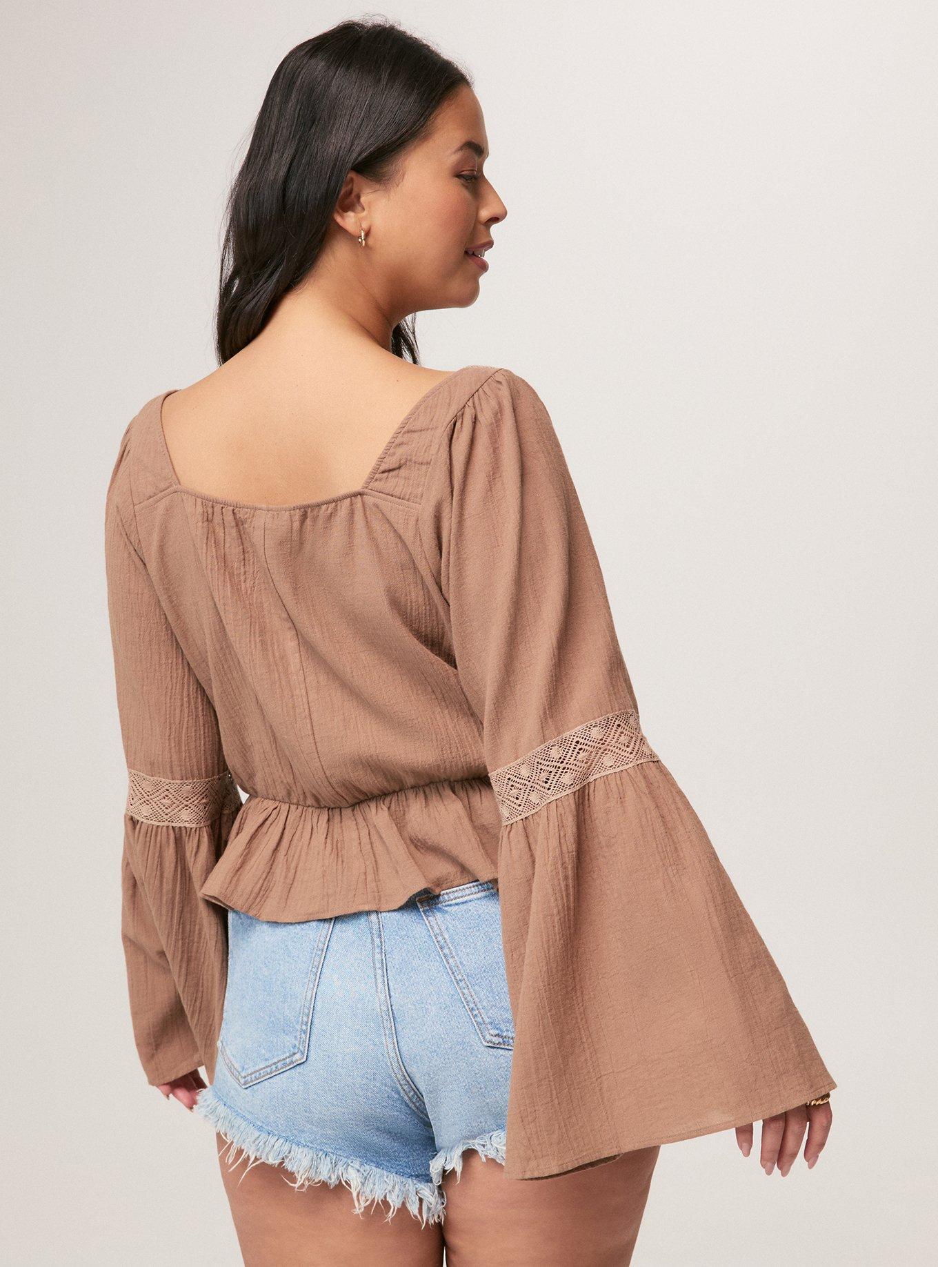 Festi Peplum Bell Sleeve Top, PORTABELLA, alternate