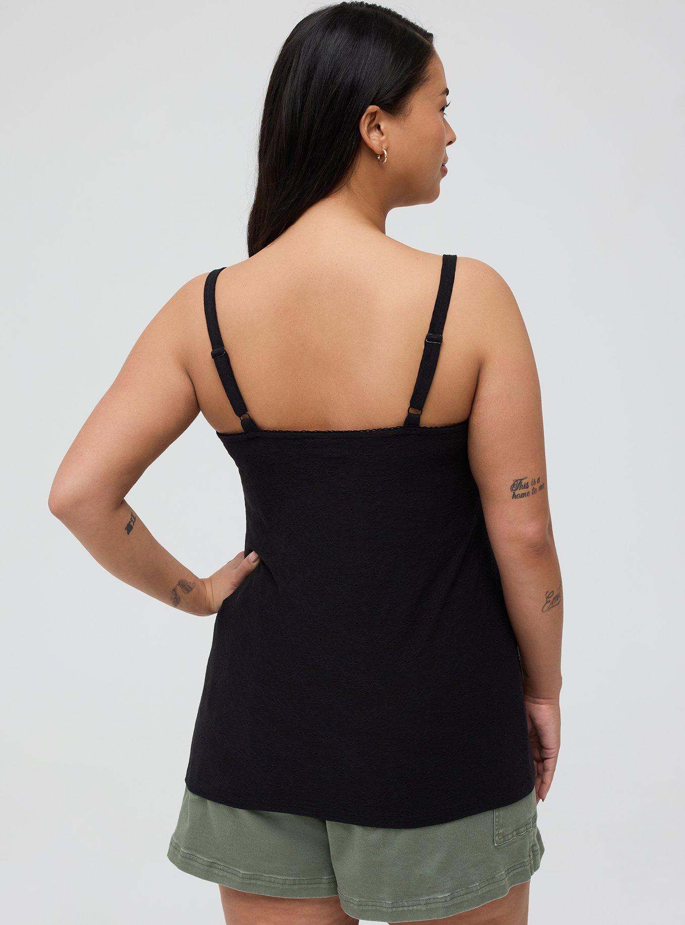 Cotton Stretch Eyelet Cami, DEEP BLACK, alternate