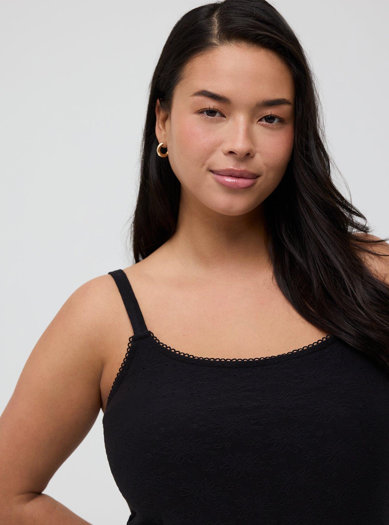 Cotton Stretch Eyelet Cami, DEEP BLACK, alternate