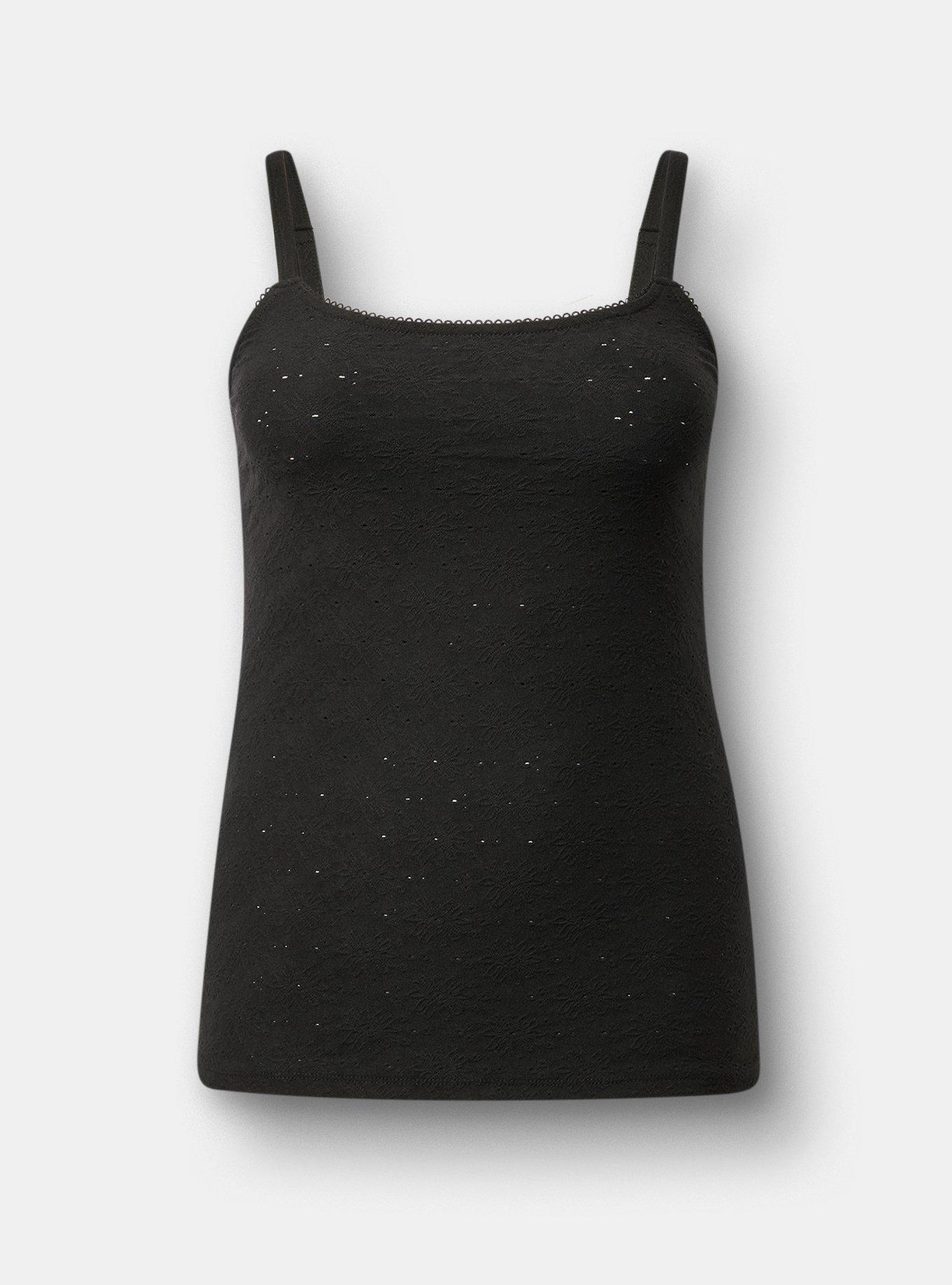 Cotton Stretch Eyelet Cami, DEEP BLACK, hi-res