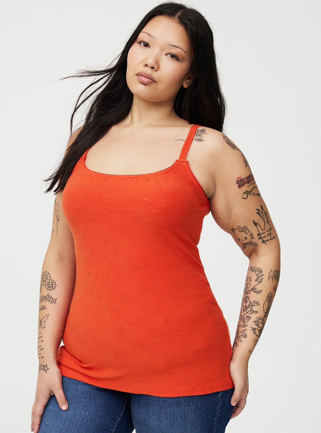 Cotton Stretch Eyelet Cami, PUREED PUMPKIN, hi-res