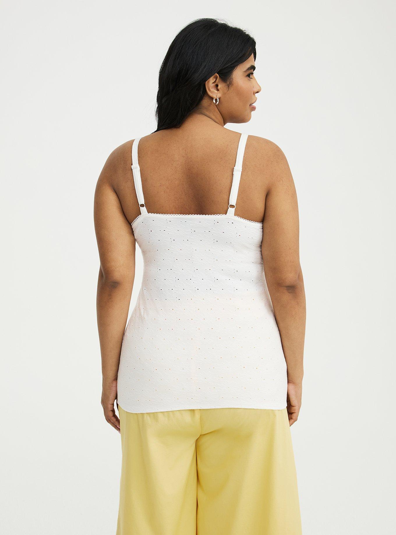 Cotton Stretch Eyelet Cami, BLANC DE BLANC, alternate