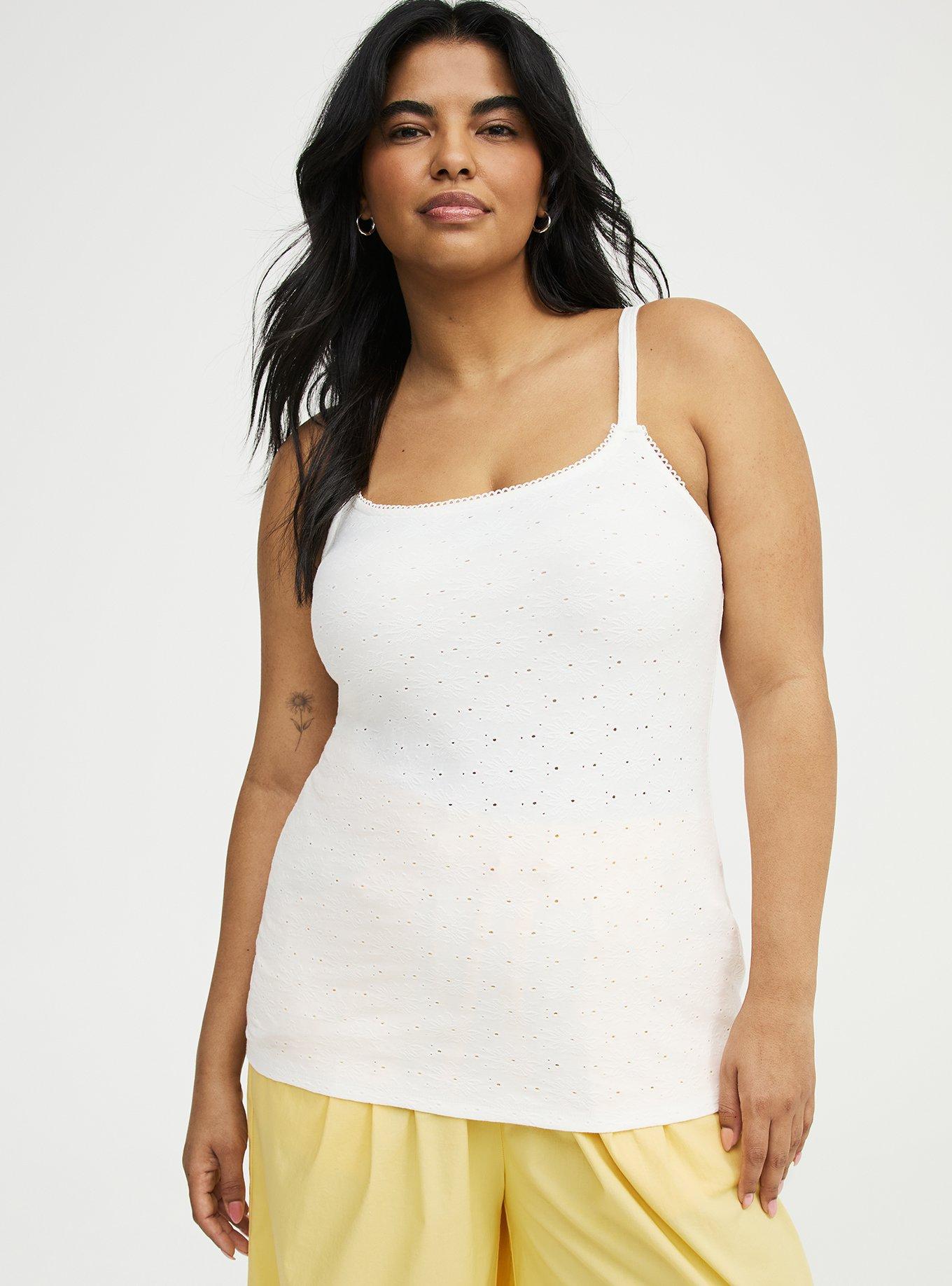 Cotton Stretch Eyelet Cami, BLANC DE BLANC, hi-res