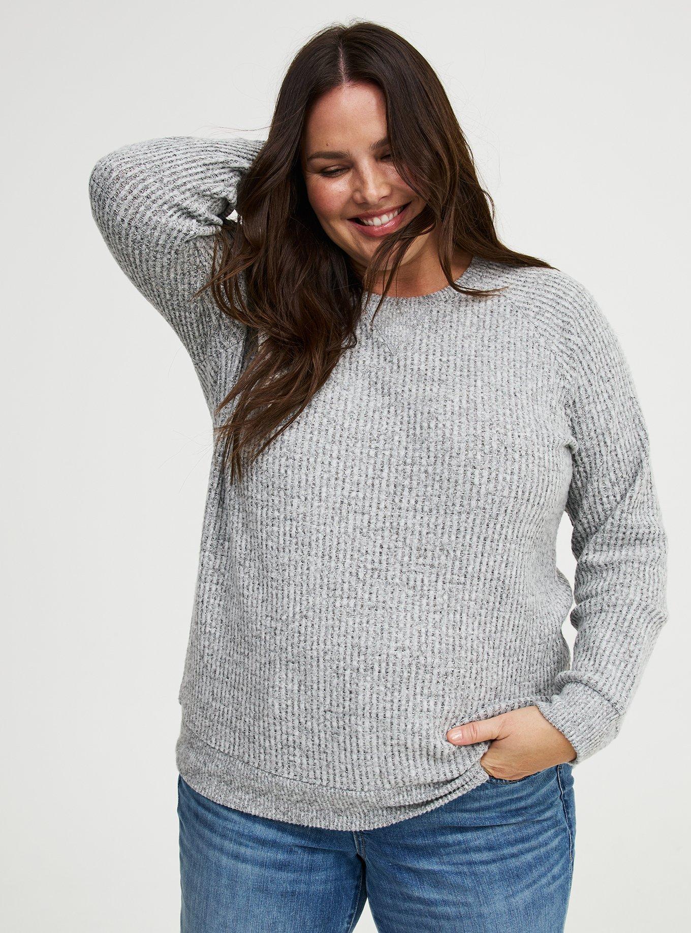 Brushed Waffle Raglan Sweatshirt, MED HEATHER GREY, alternate