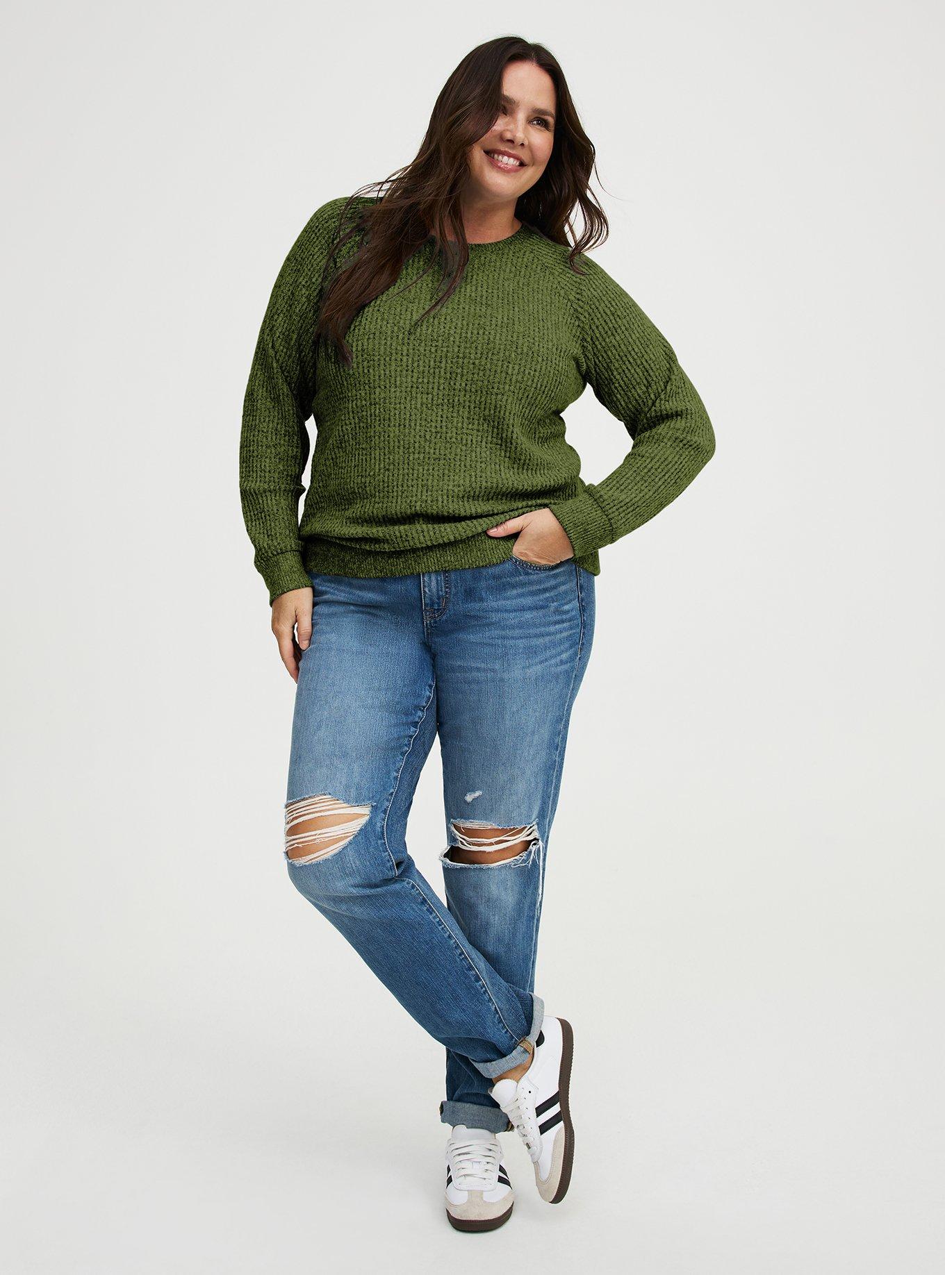 Brushed Waffle Raglan Sweatshirt, OLIVINE BLACK MARL, alternate