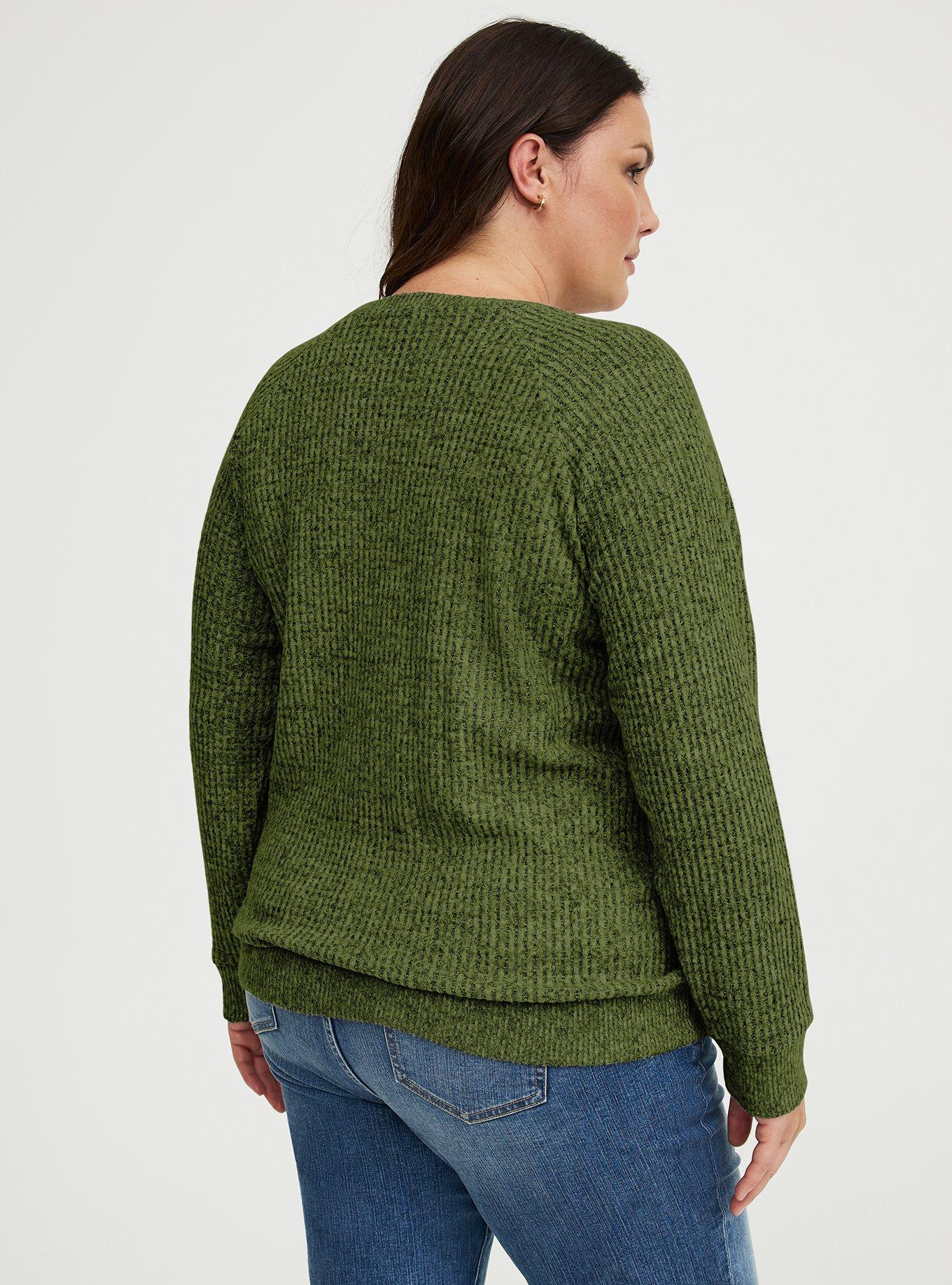 Brushed Waffle Raglan Sweatshirt, OLIVINE BLACK MARL, alternate