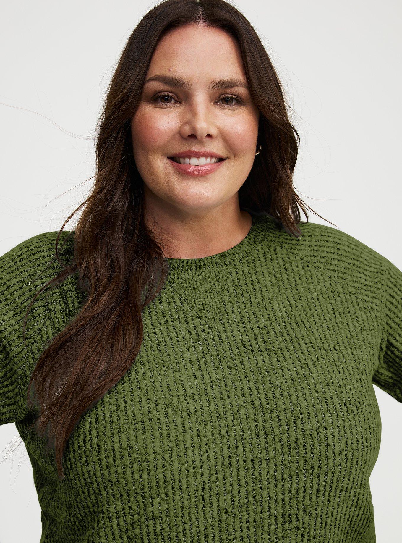 Brushed Waffle Raglan Sweatshirt, OLIVINE BLACK MARL, alternate