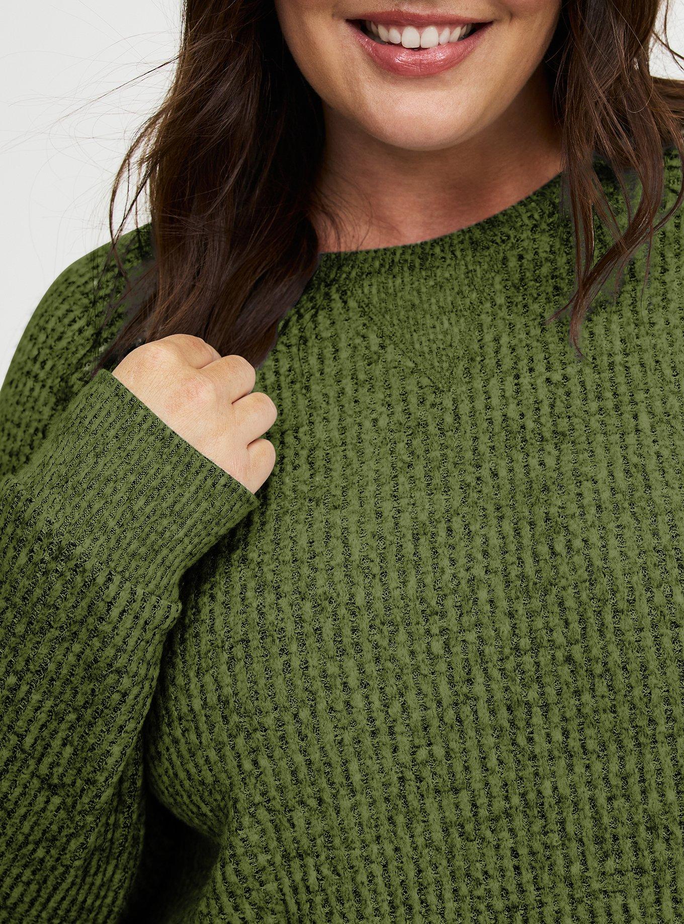 Brushed Waffle Raglan Sweatshirt, OLIVINE BLACK MARL, alternate