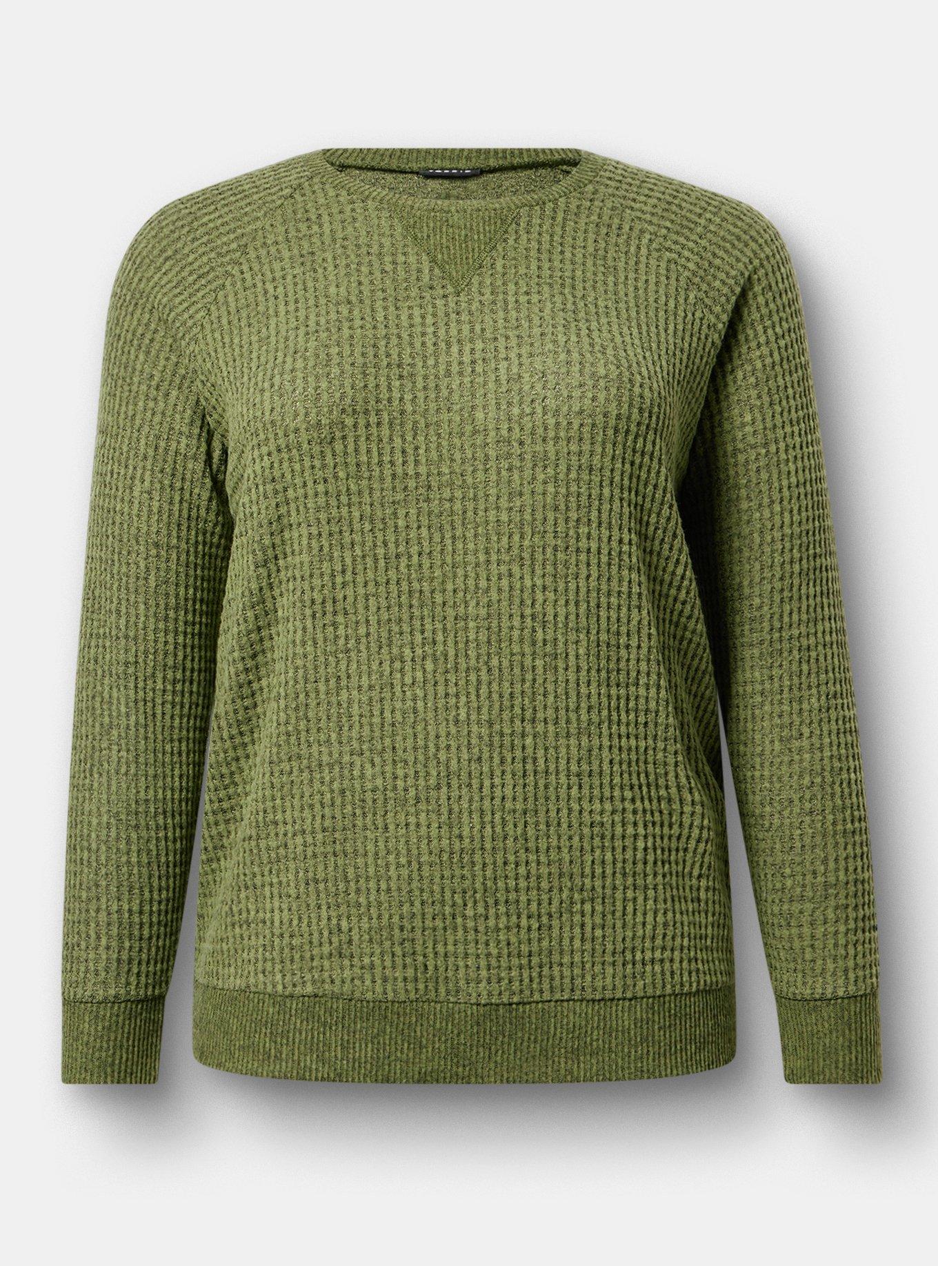 Brushed Waffle Raglan Sweatshirt, OLIVINE BLACK MARL, hi-res