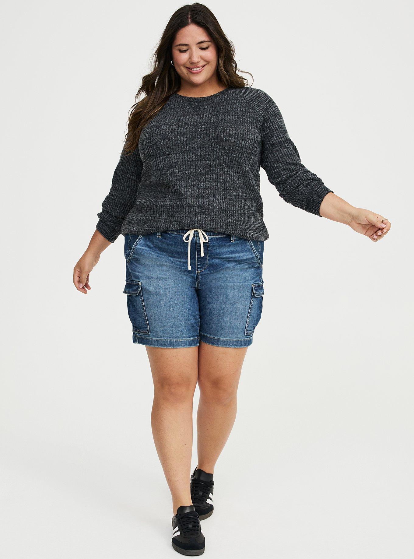 Brushed Waffle Raglan Sweatshirt, BLACK GRAY MARL, alternate