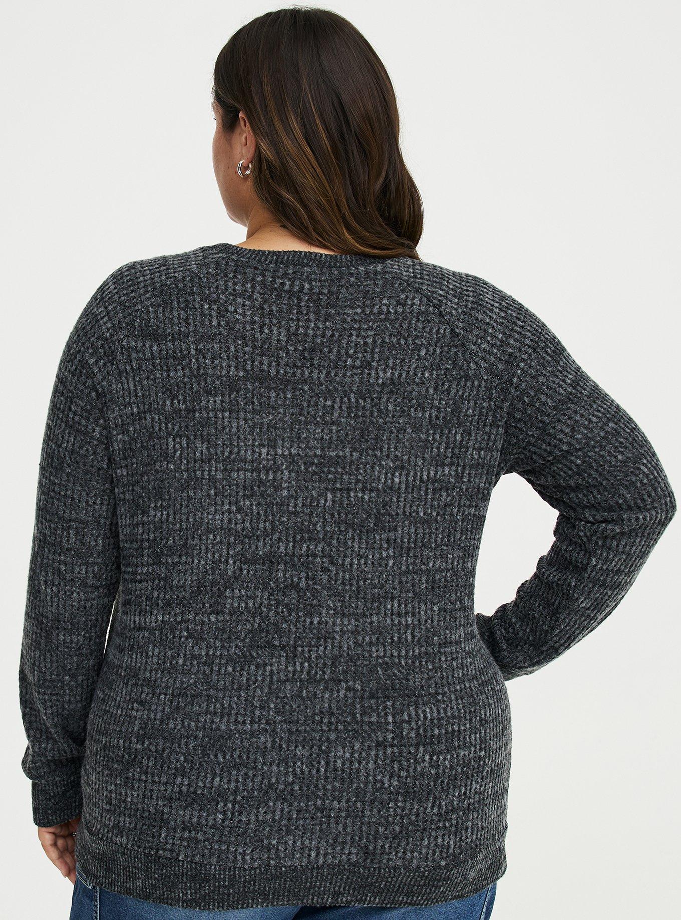 Brushed Waffle Raglan Sweatshirt, BLACK GRAY MARL, alternate