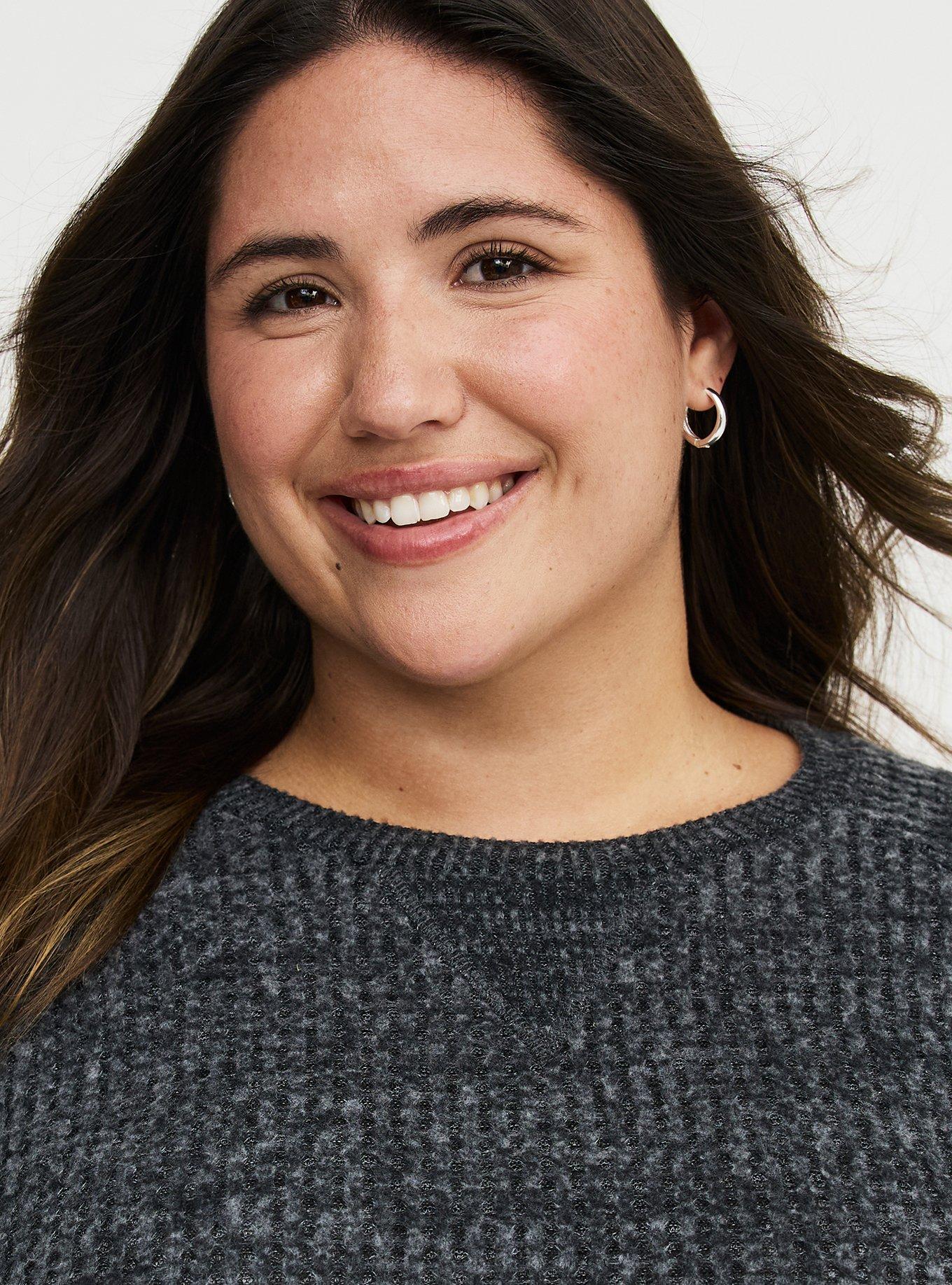 Brushed Waffle Raglan Sweatshirt, BLACK GRAY MARL, alternate