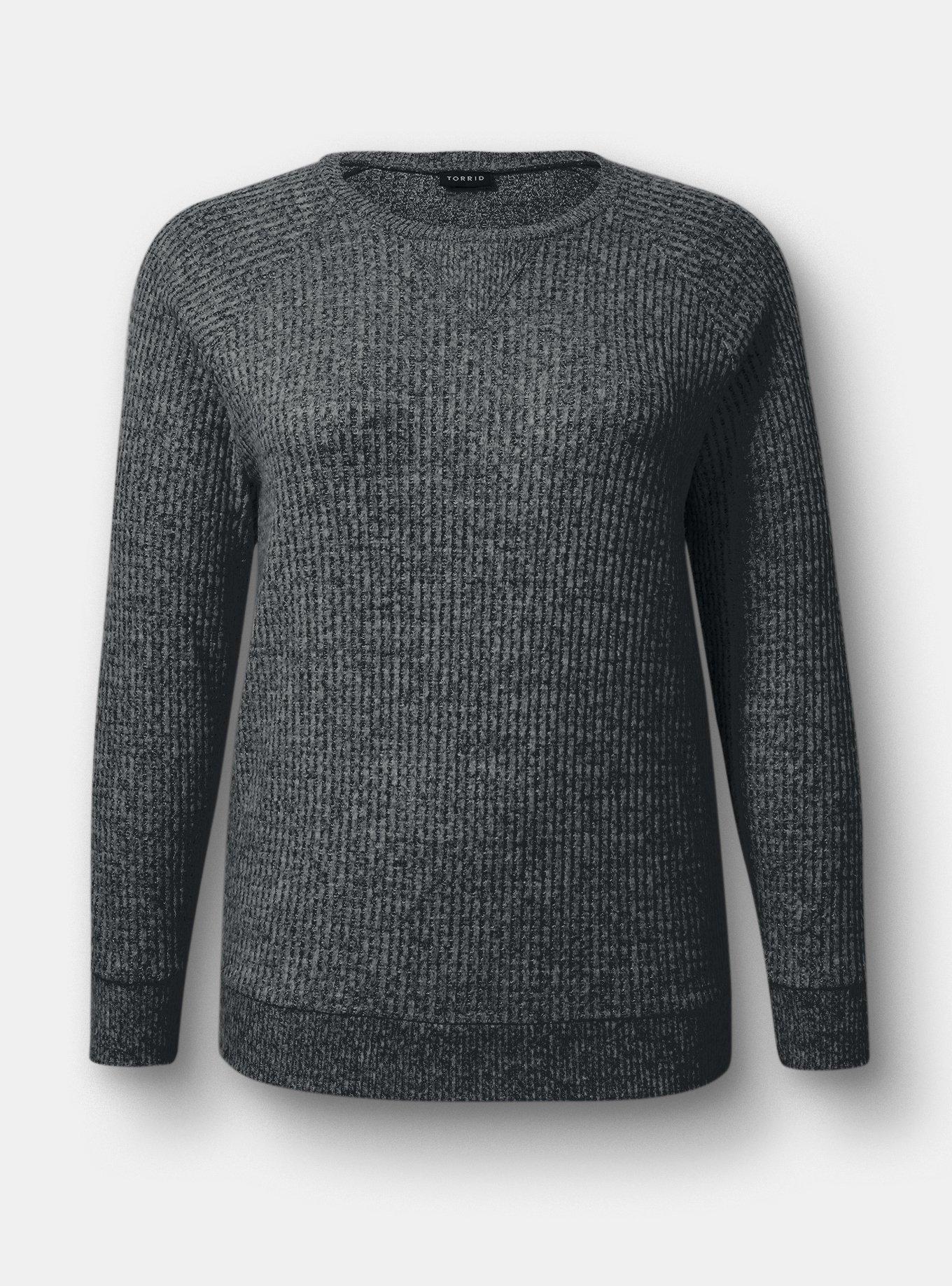 Brushed Waffle Raglan Sweatshirt, BLACK GRAY MARL, hi-res