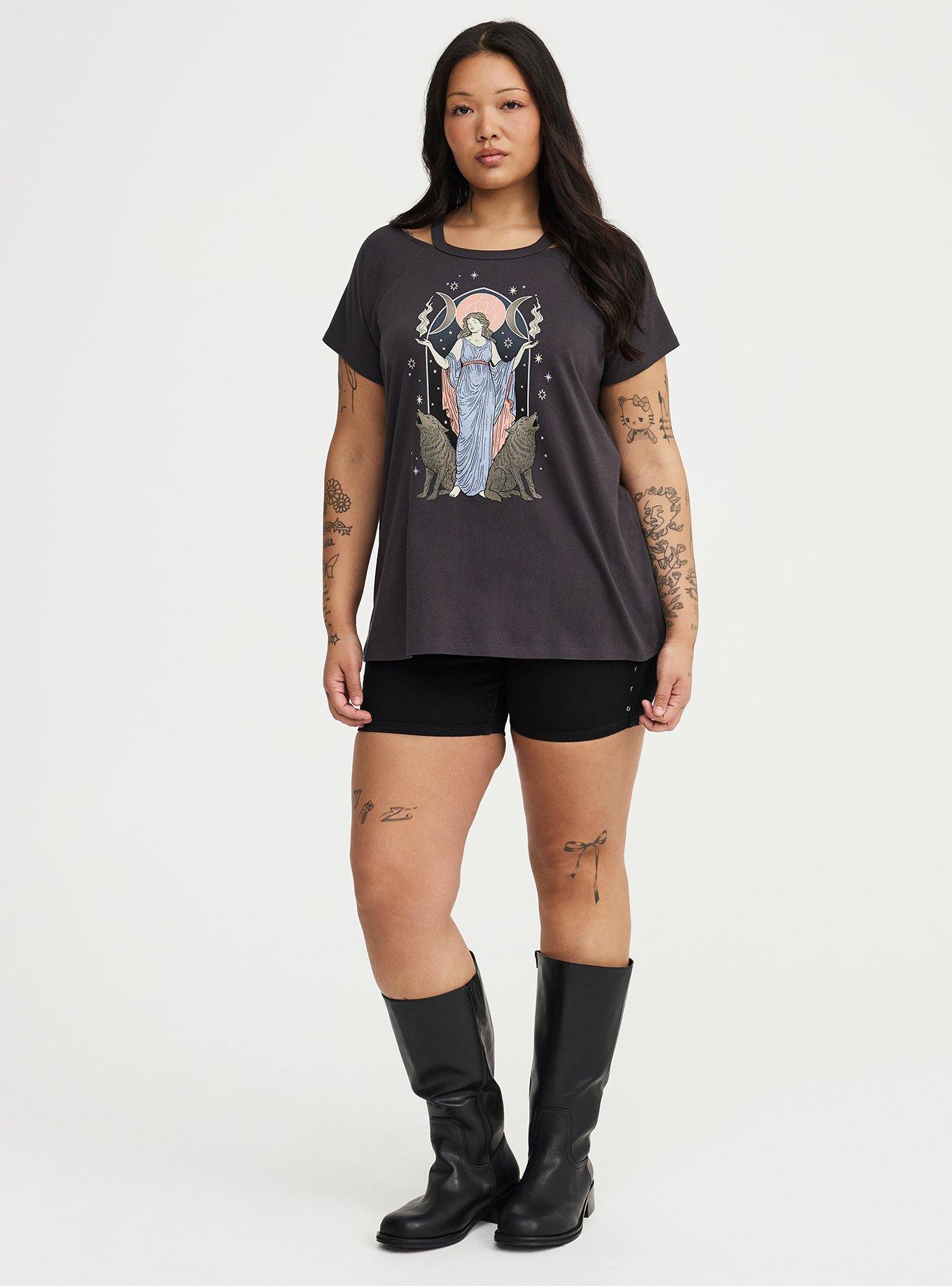 Heritage Jersey Cold Shoulder Tee, HECATE GODDESS VINTAGE BLACK, alternate