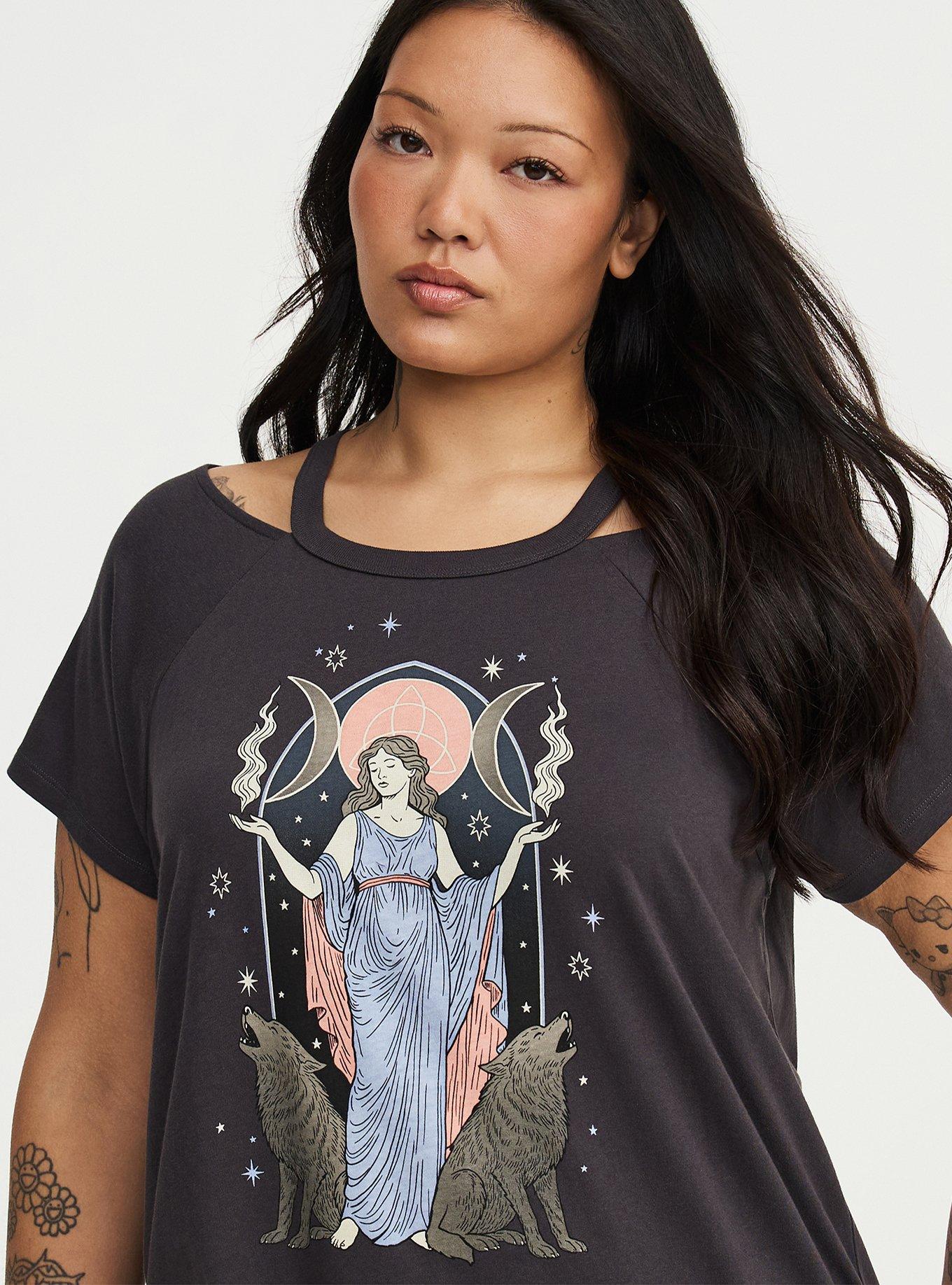 Heritage Jersey Cold Shoulder Tee, HECATE GODDESS VINTAGE BLACK, alternate