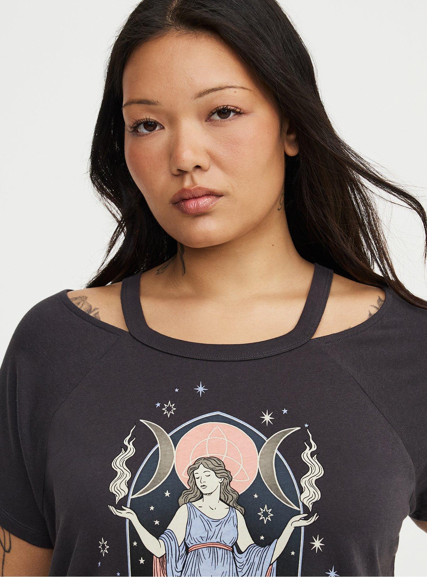 Heritage Jersey Cold Shoulder Tee, HECATE GODDESS VINTAGE BLACK, alternate