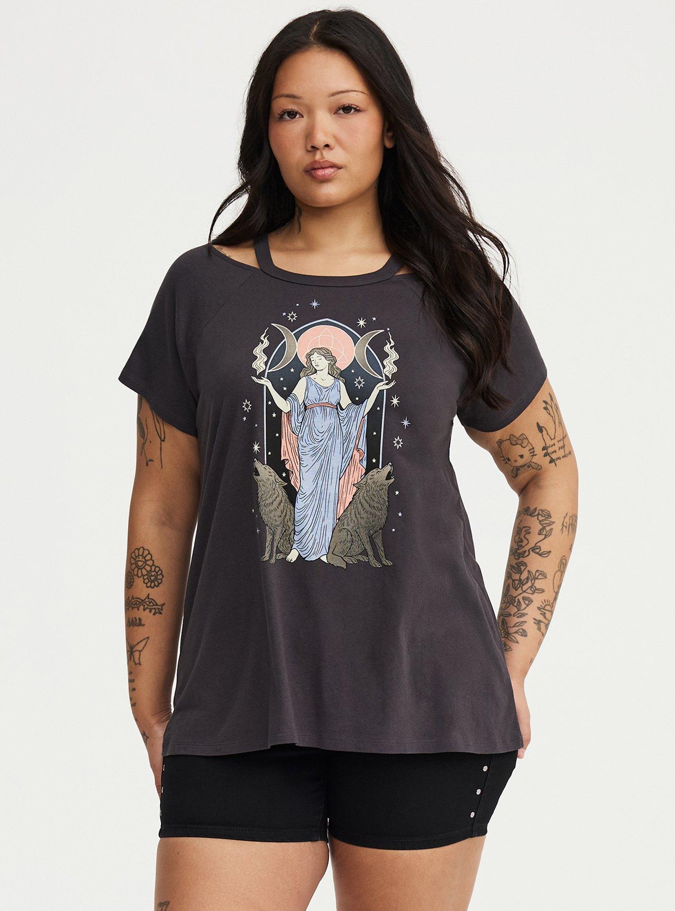 Heritage Jersey Cold Shoulder Tee, HECATE GODDESS VINTAGE BLACK, alternate