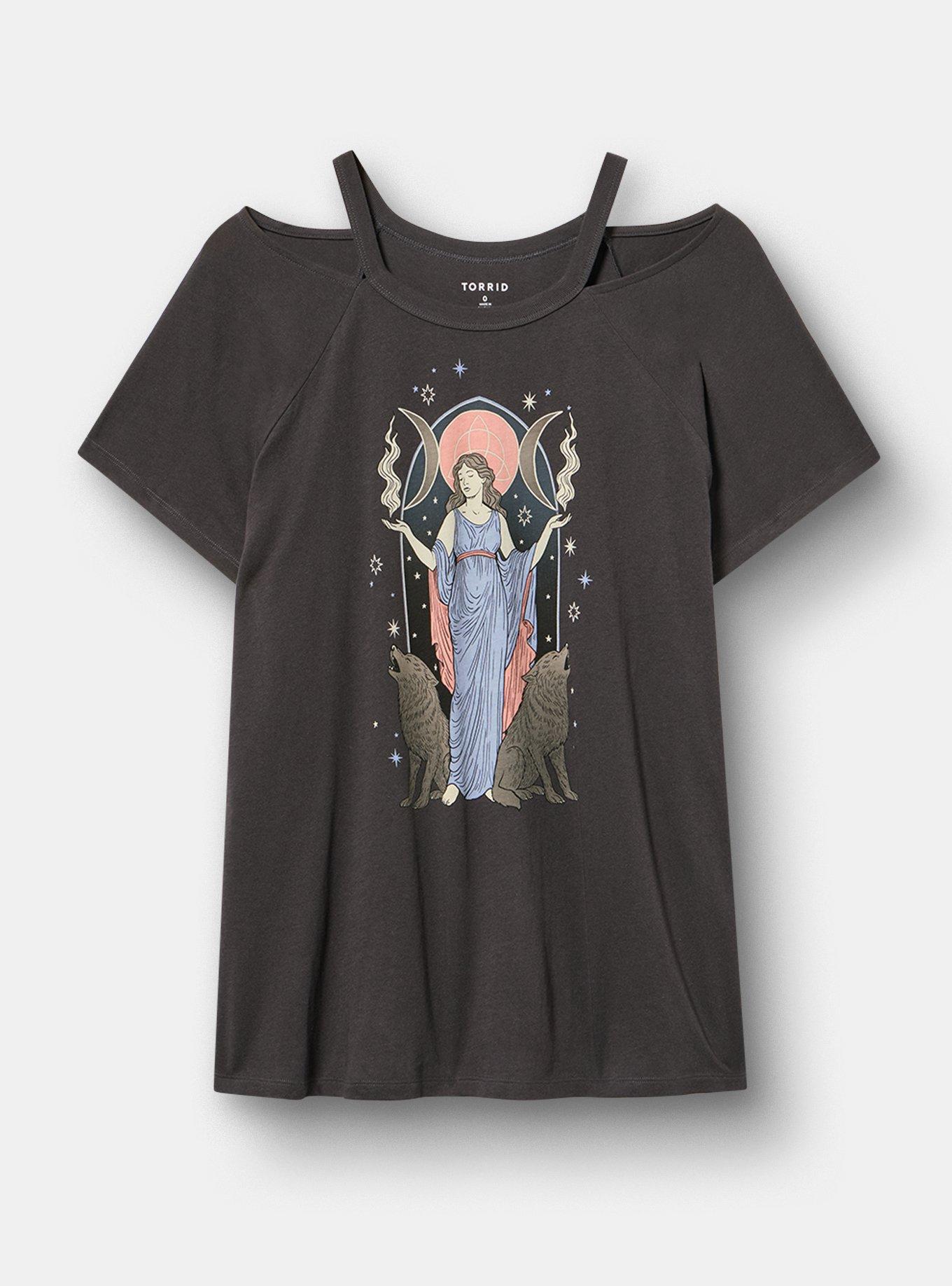 Heritage Jersey Cold Shoulder Tee, HECATE GODDESS VINTAGE BLACK, hi-res