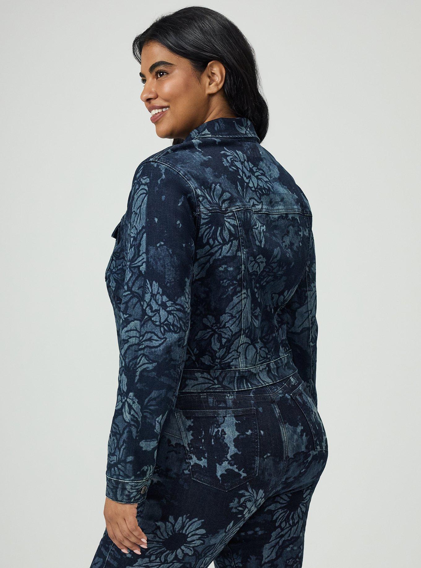 Floral Stretch Denim Jacket, LASER FLORAL, alternate
