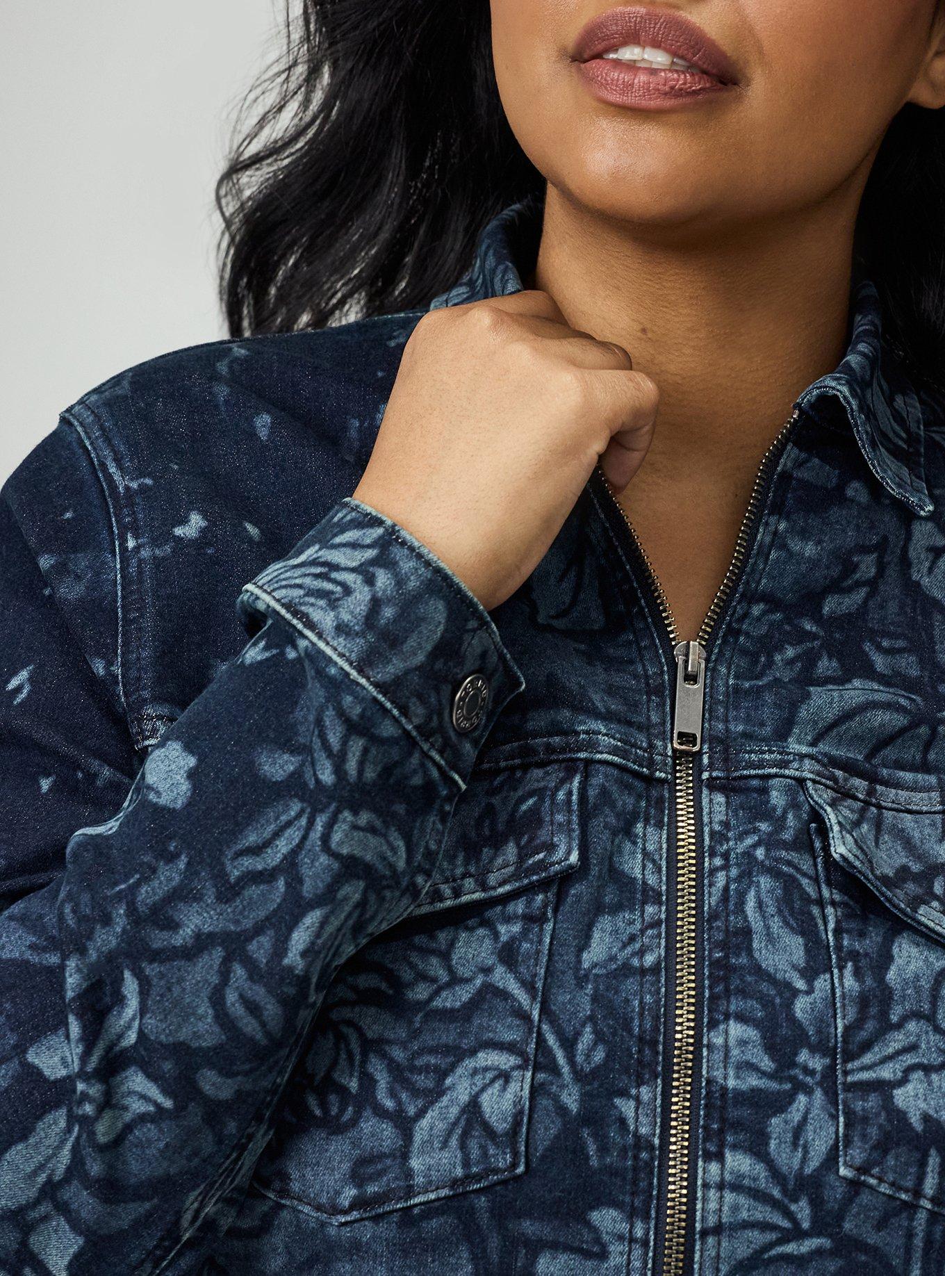 Floral Stretch Denim Jacket, LASER FLORAL, alternate