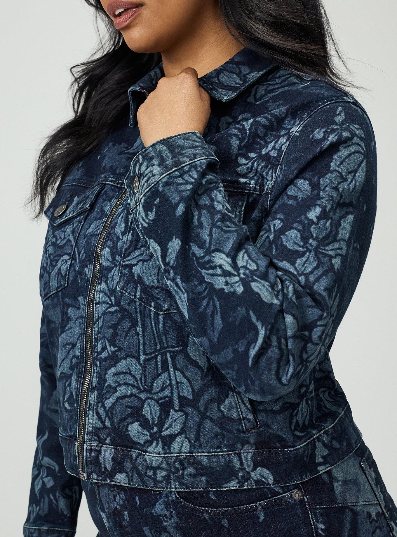 Floral Stretch Denim Jacket, LASER FLORAL, alternate