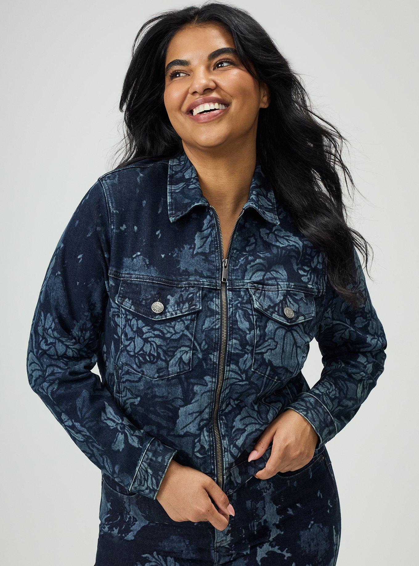 Floral Stretch Denim Jacket, LASER FLORAL, hi-res