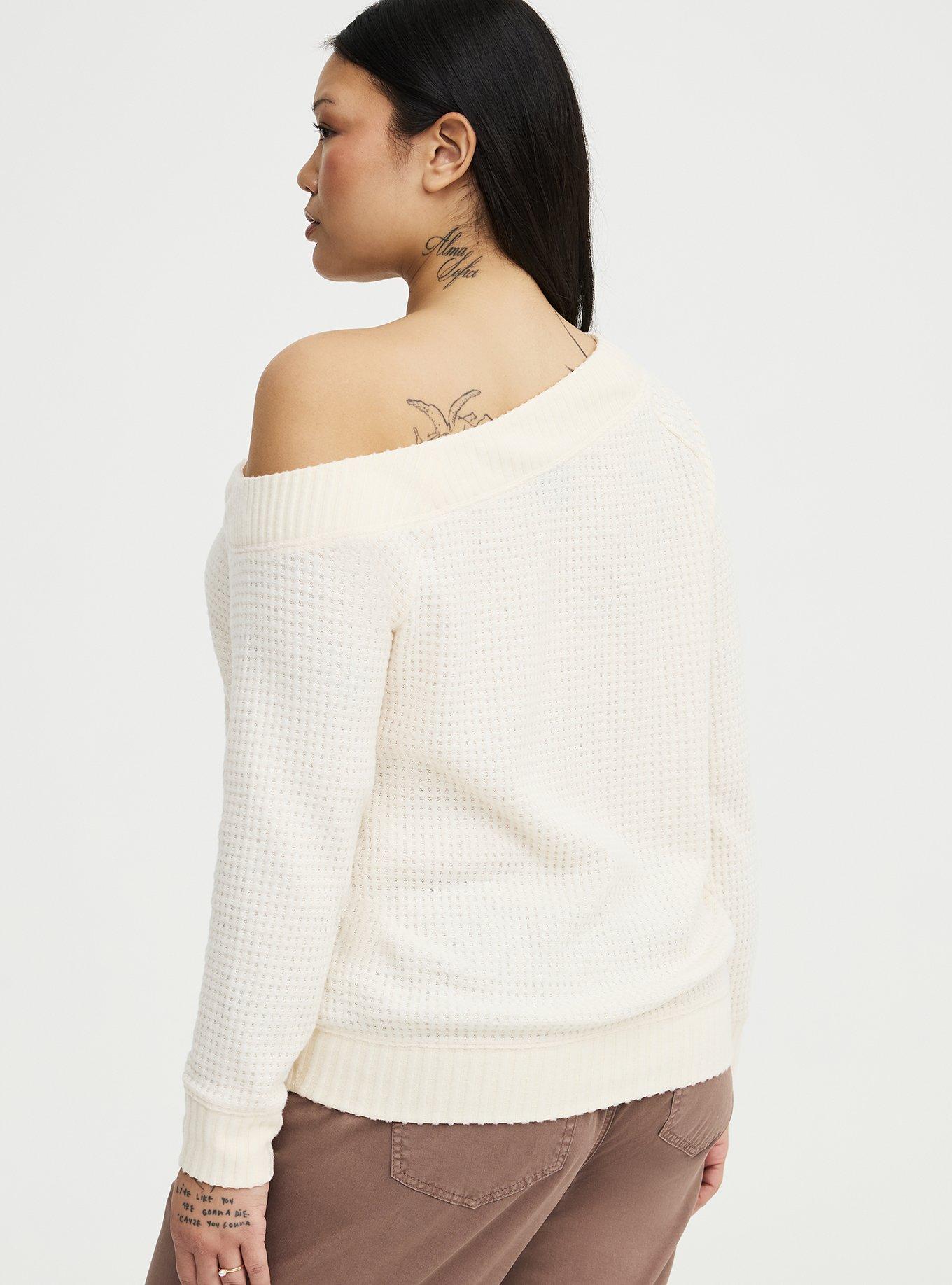 Brushed Waffle Off-The-Shoulder Sweatshirt, DEW, alternate