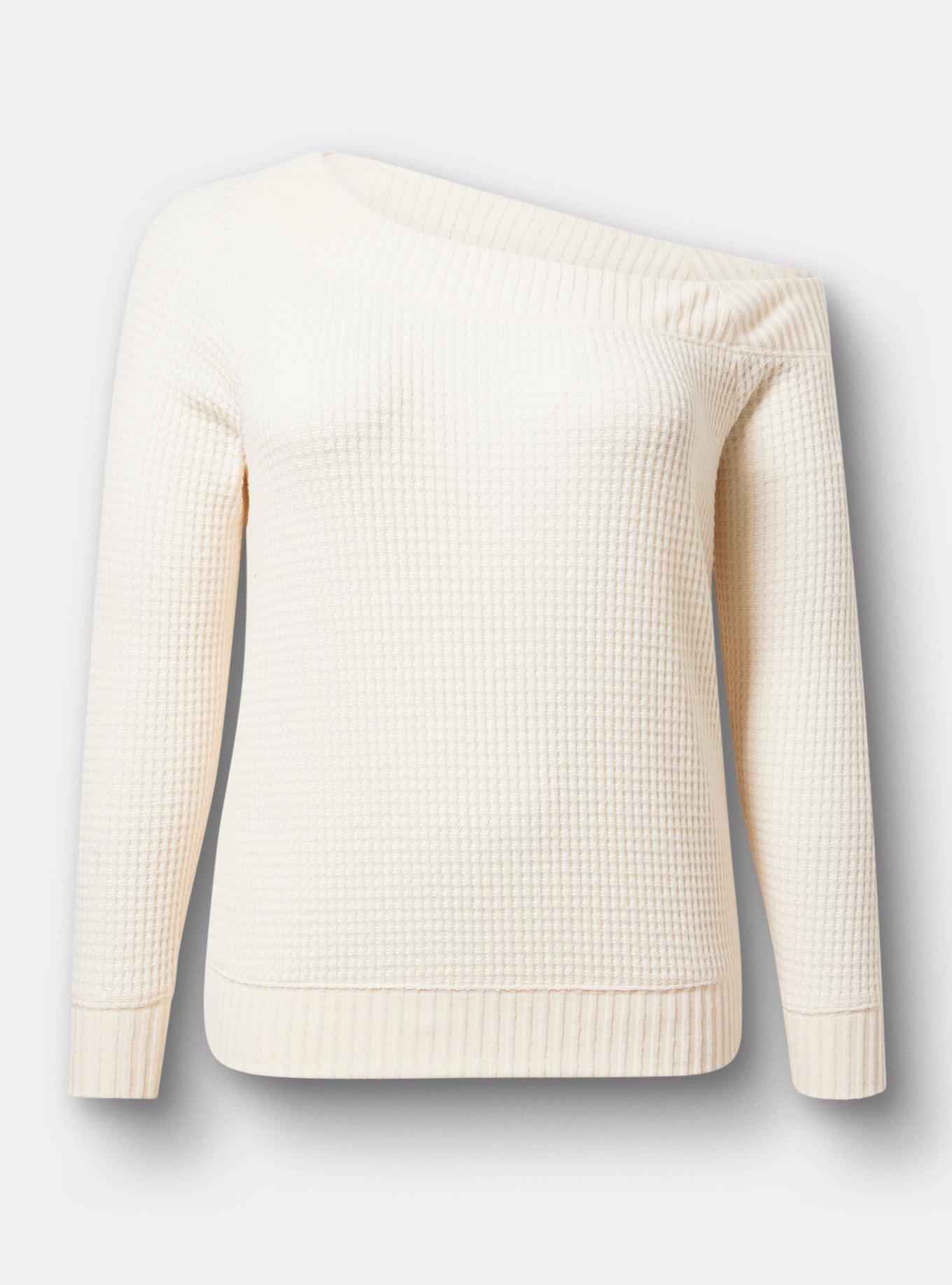 Brushed Waffle Off-The-Shoulder Sweatshirt, DEW, hi-res