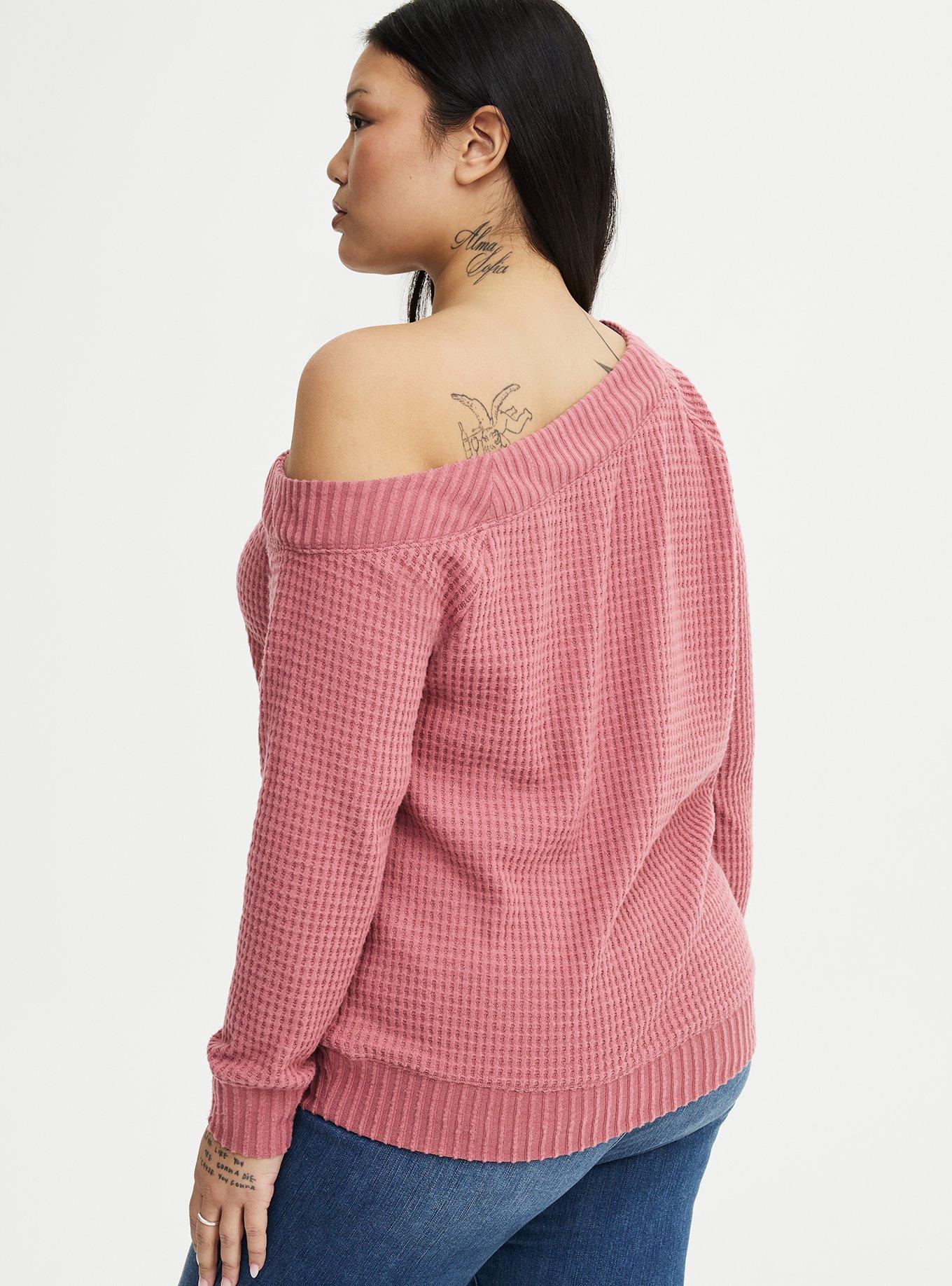 Brushed Waffle Off-The-Shoulder Sweatshirt, MESA ROSE, alternate
