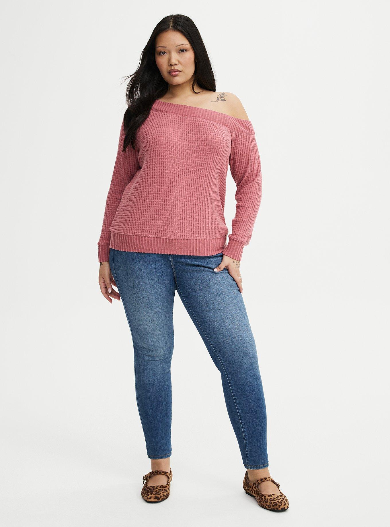 Brushed Waffle Off-The-Shoulder Sweatshirt, MESA ROSE, alternate