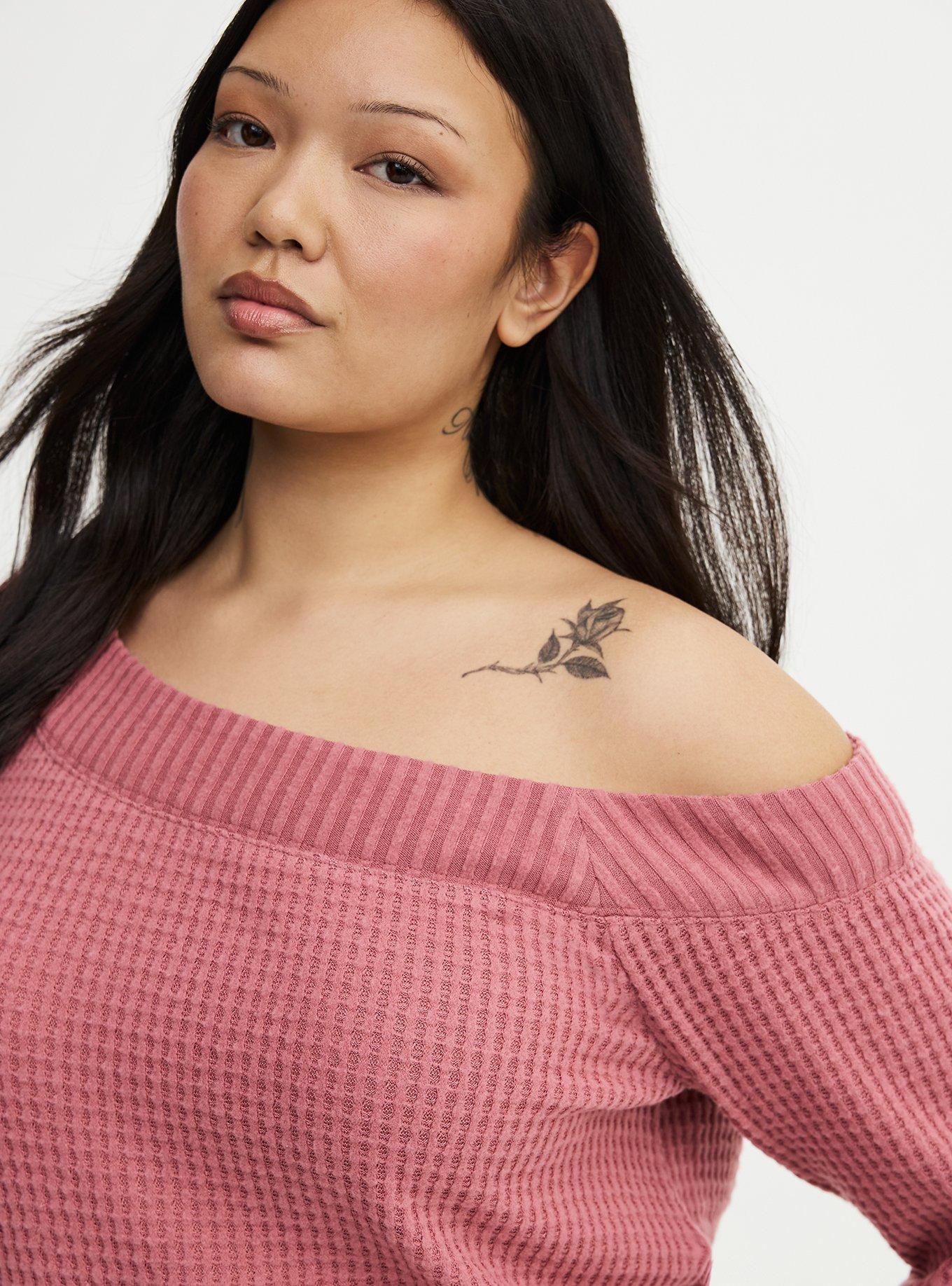 Brushed Waffle Off-The-Shoulder Sweatshirt, MESA ROSE, alternate