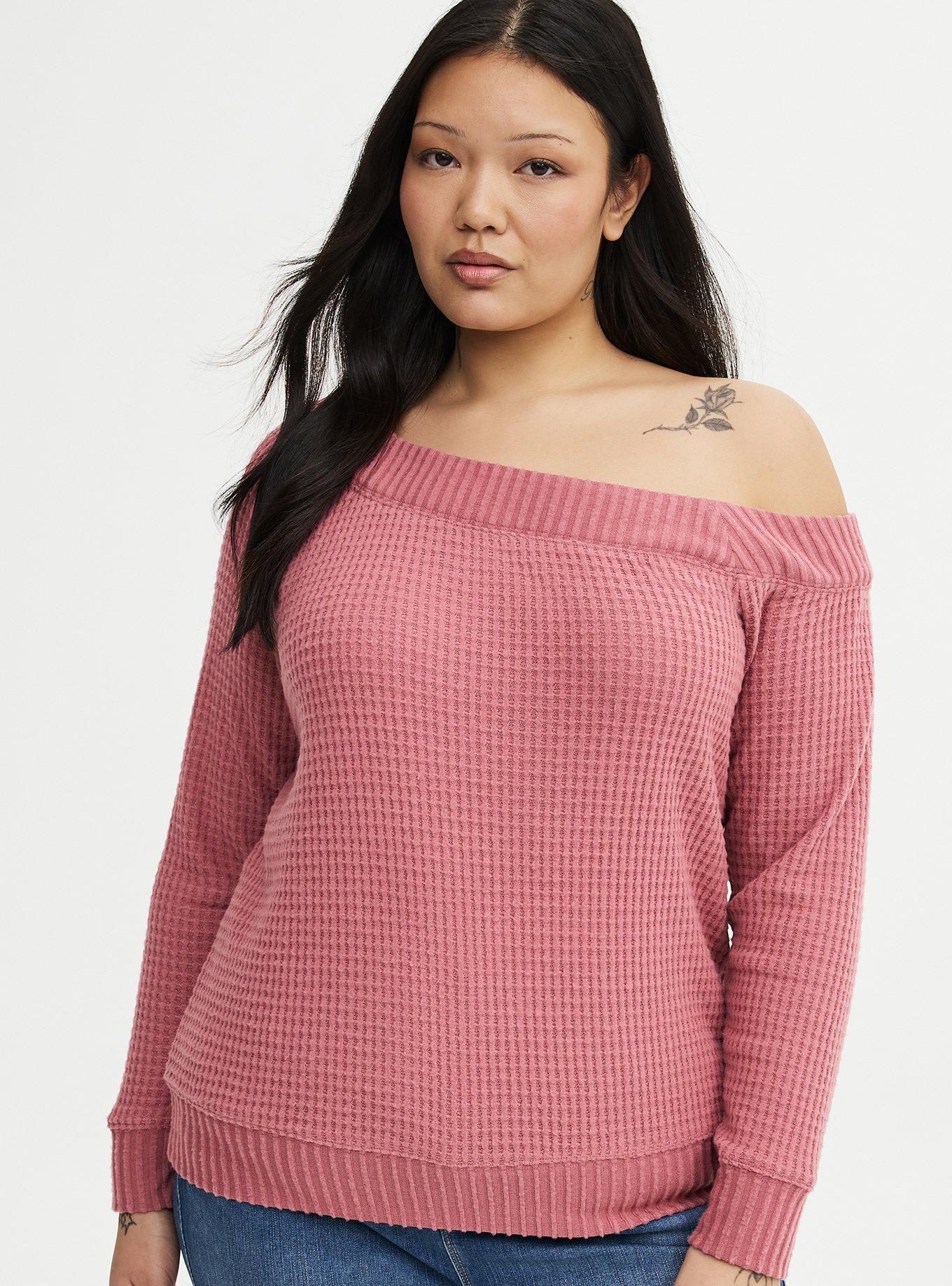 Brushed Waffle Off-The-Shoulder Sweatshirt, MESA ROSE, alternate