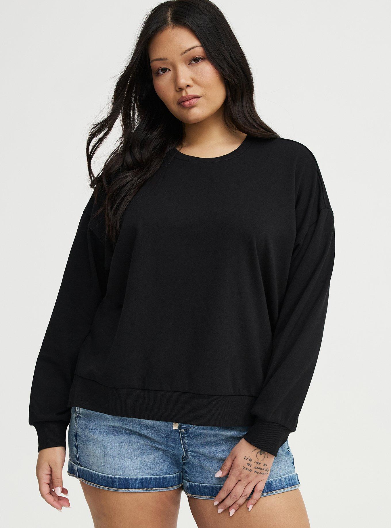 Brushed Waffle Crew Sweatshirt, DEEP BLACK, hi-res