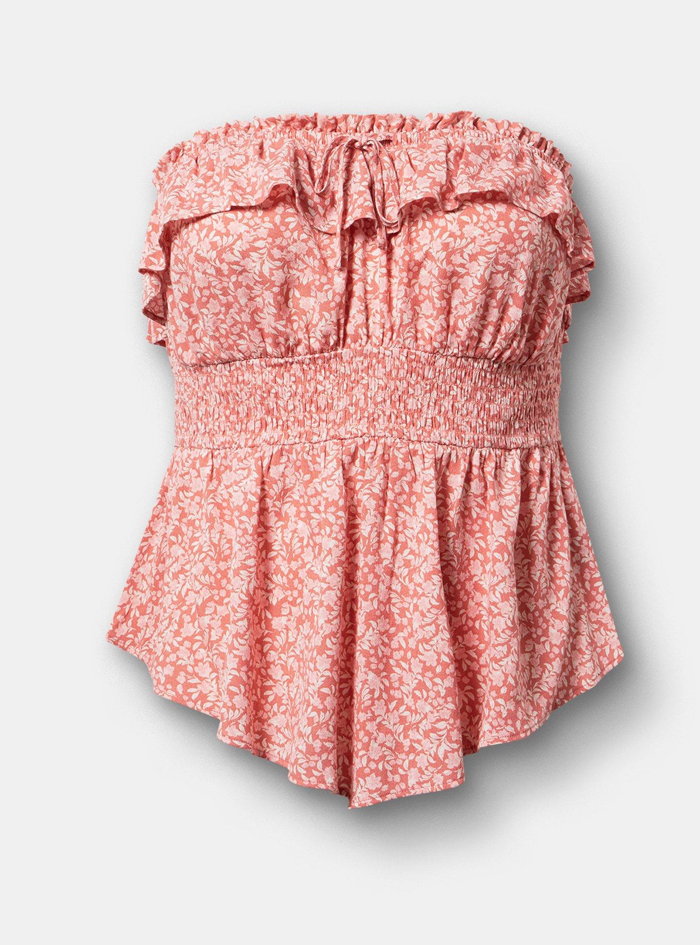 Crinkle Gauze Smocked Tube Top, DANIELLE DITSY FLORAL CORAL, hi-res