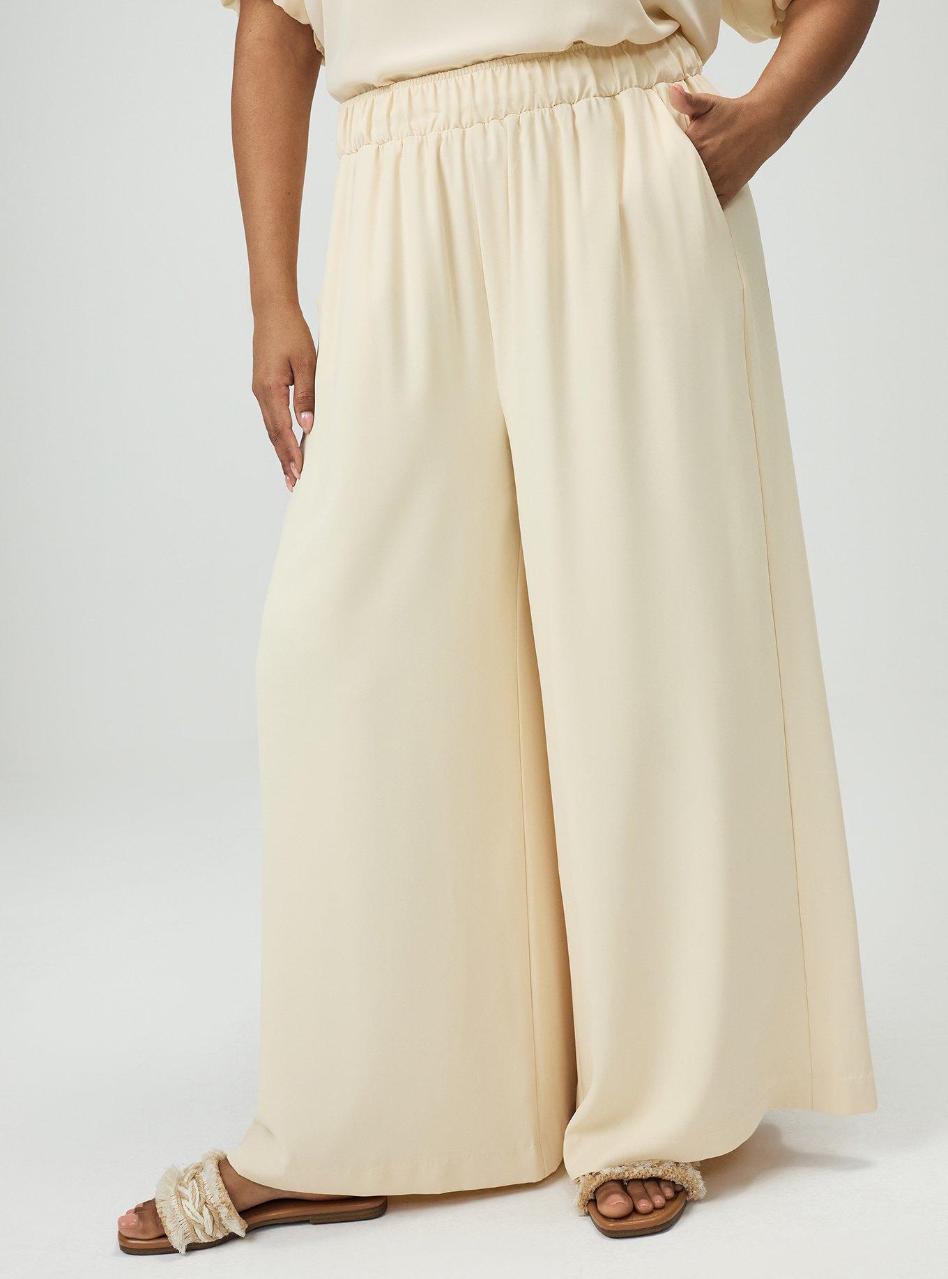 Pull-On High-Rise Palazzo Pant, CREME BRULEE, alternate