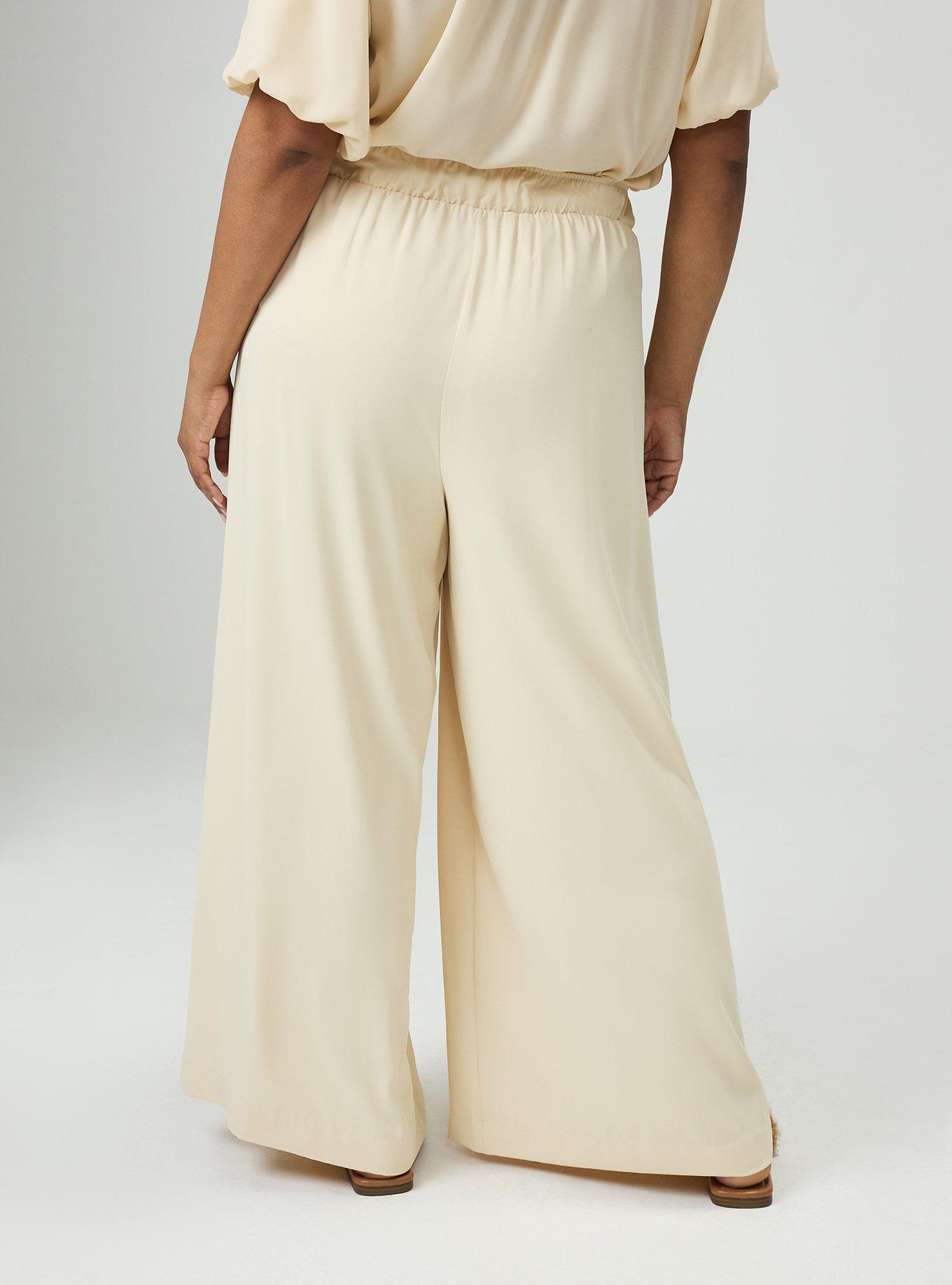 Pull-On High-Rise Palazzo Pant, CREME BRULEE, alternate