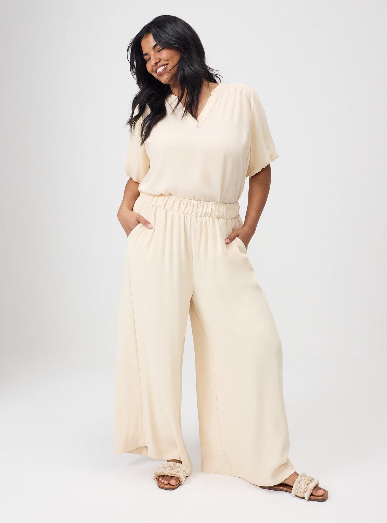 Pull-On High-Rise Palazzo Pant, CREME BRULEE, hi-res